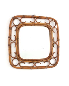 Italian Riviera Rattan Square Mirror, 1960s