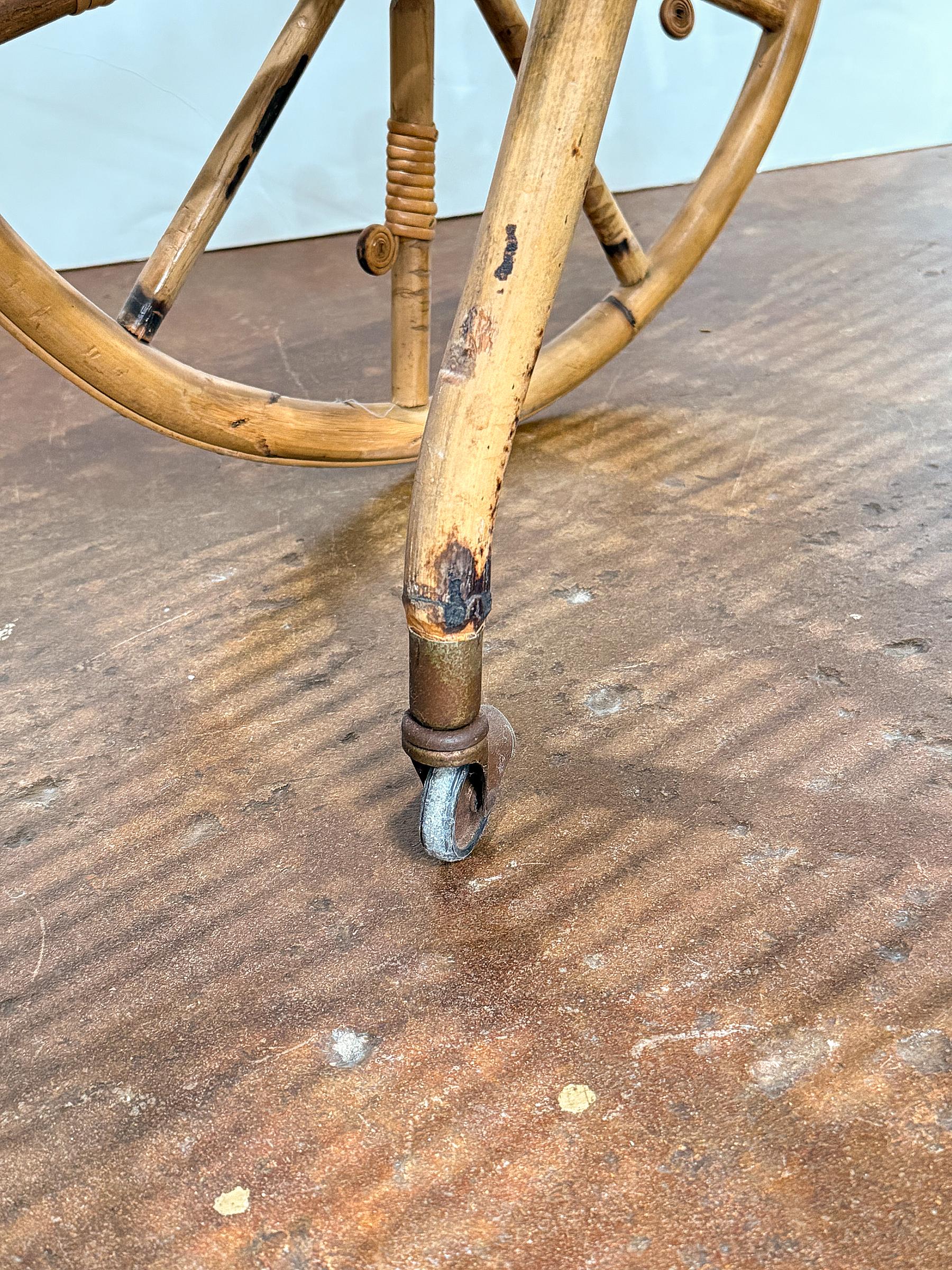 Italian Riviera-Style Bamboo and Rattan Drinks Cart or Trolley - Mid-Century Era For Sale 6