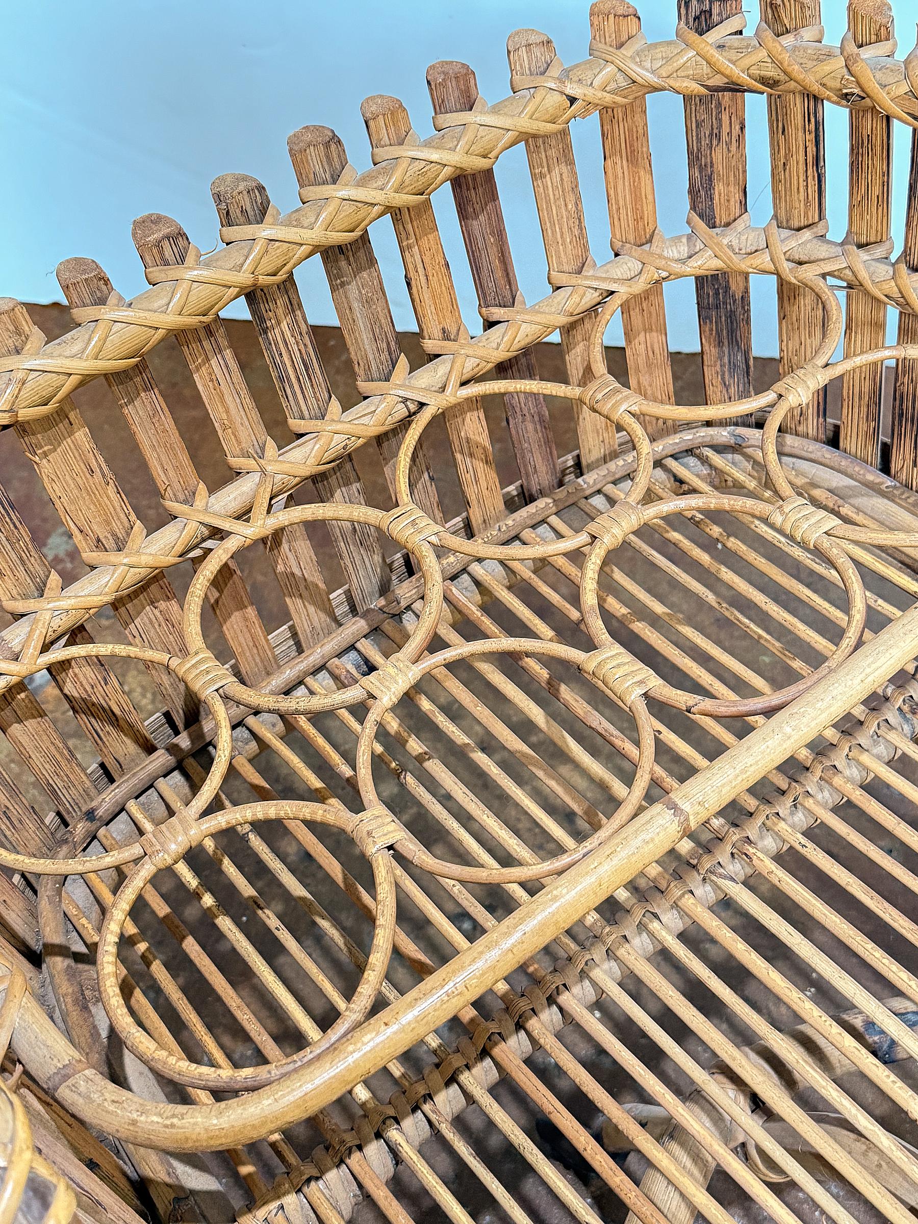 Italian Riviera-Style Bamboo and Rattan Drinks Cart or Trolley - Mid-Century Era For Sale 9