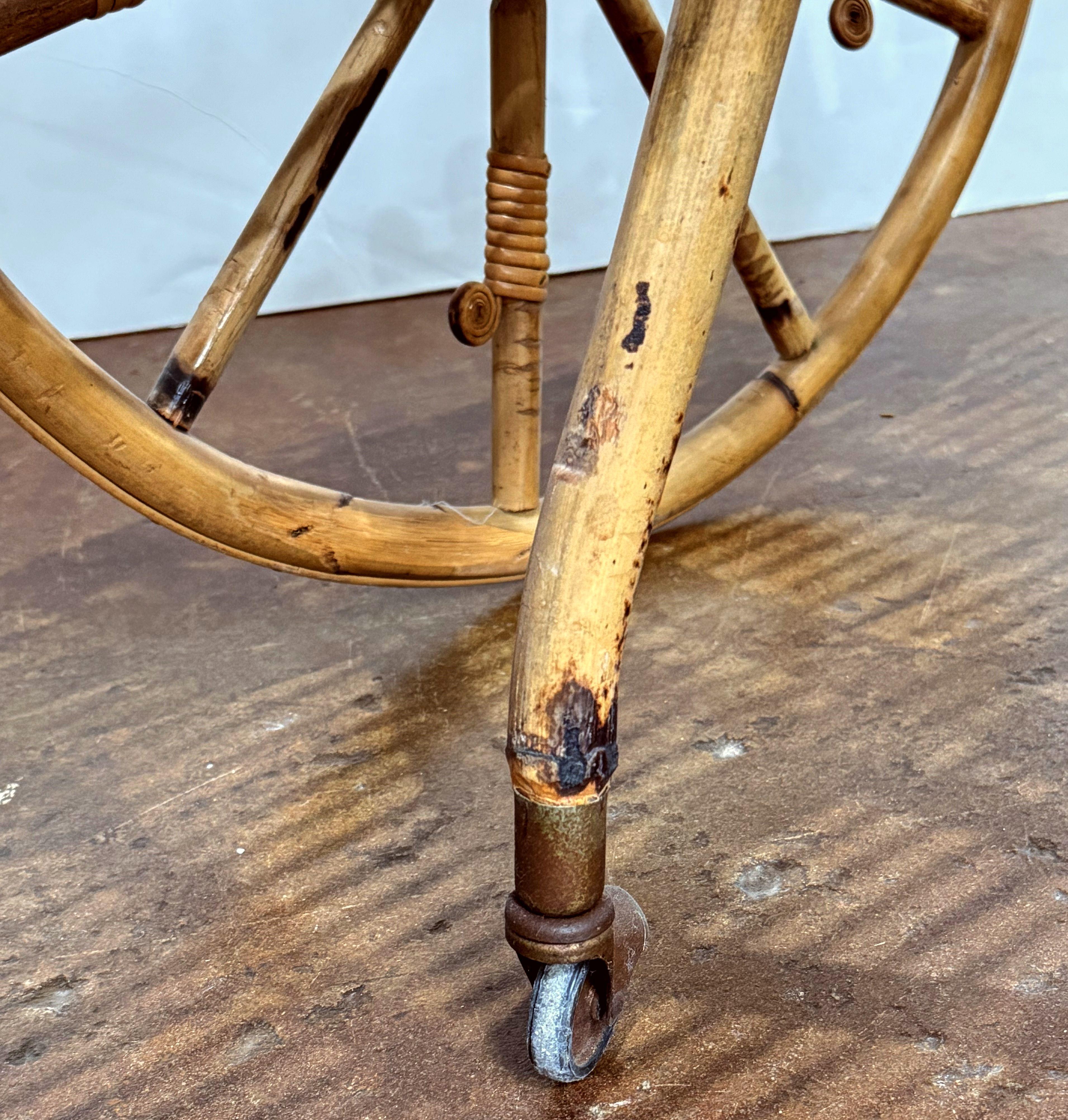 Metal Italian Riviera-Style Bamboo and Rattan Drinks Cart or Trolley - Mid-Century Era For Sale