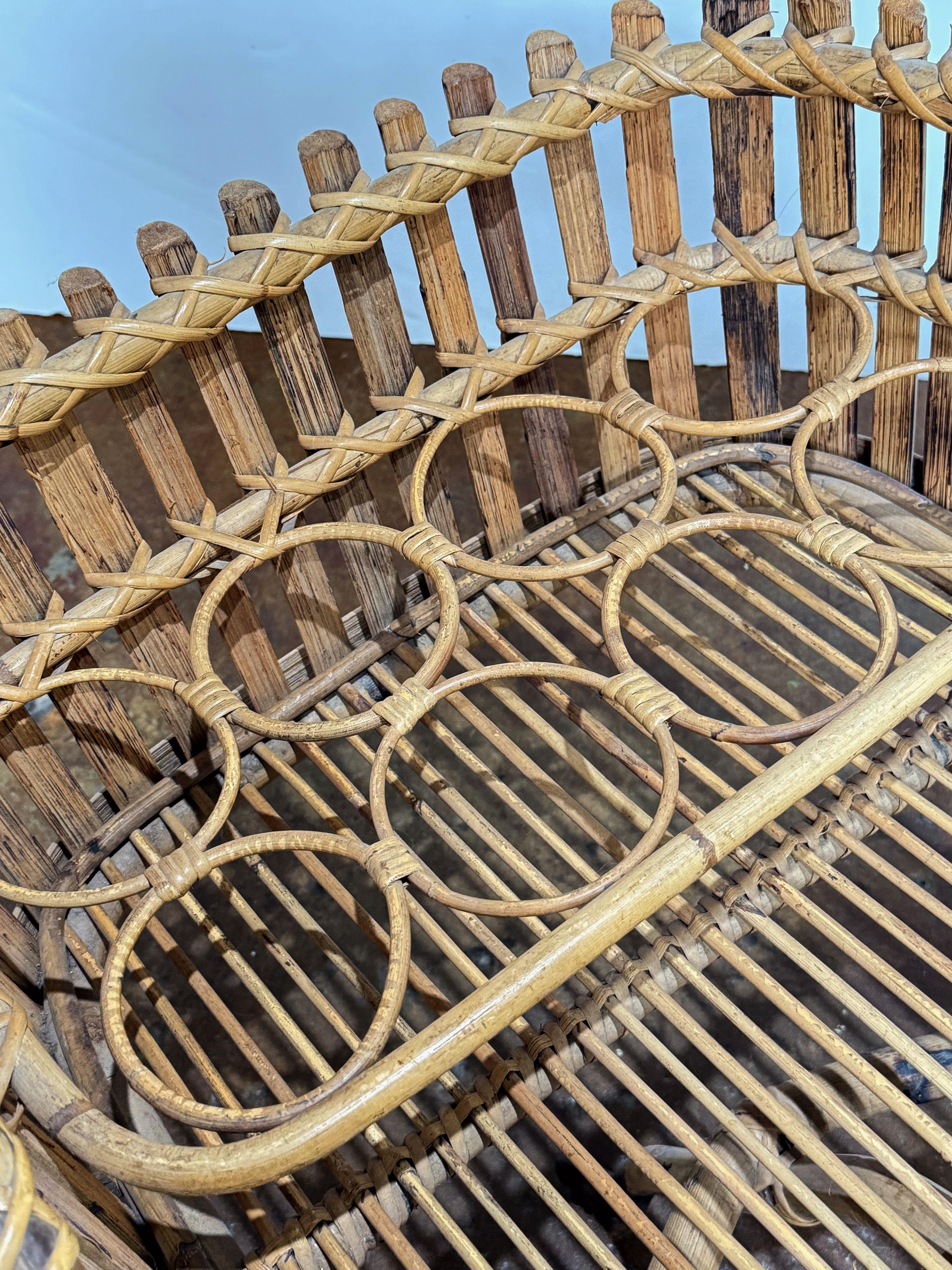 Italian Riviera-Style Bamboo and Rattan Drinks Cart or Trolley - Mid-Century Era For Sale 2