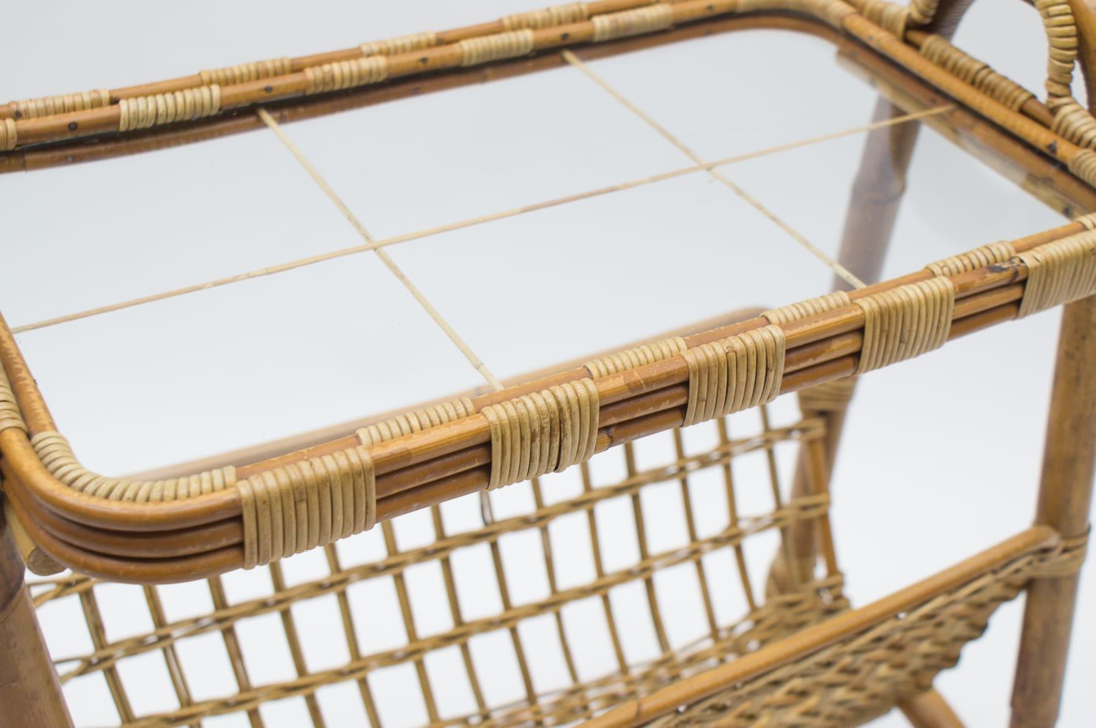 Italian Riviera Bamboo and Rattan Bar Cart Serving Trolley 2