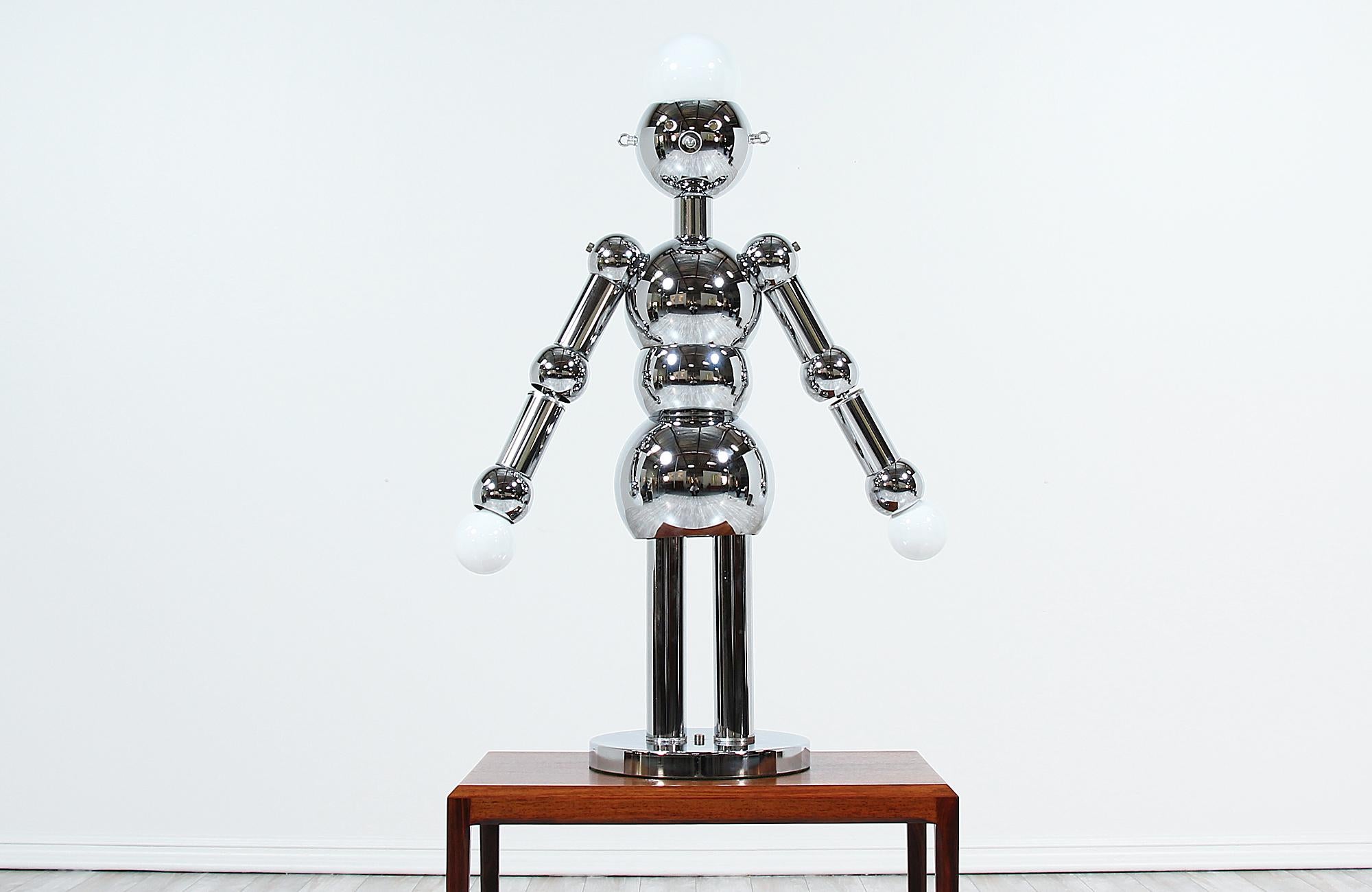 Mid-Century Modern Italian Robot Sculpture Chrome Lamp by Torino