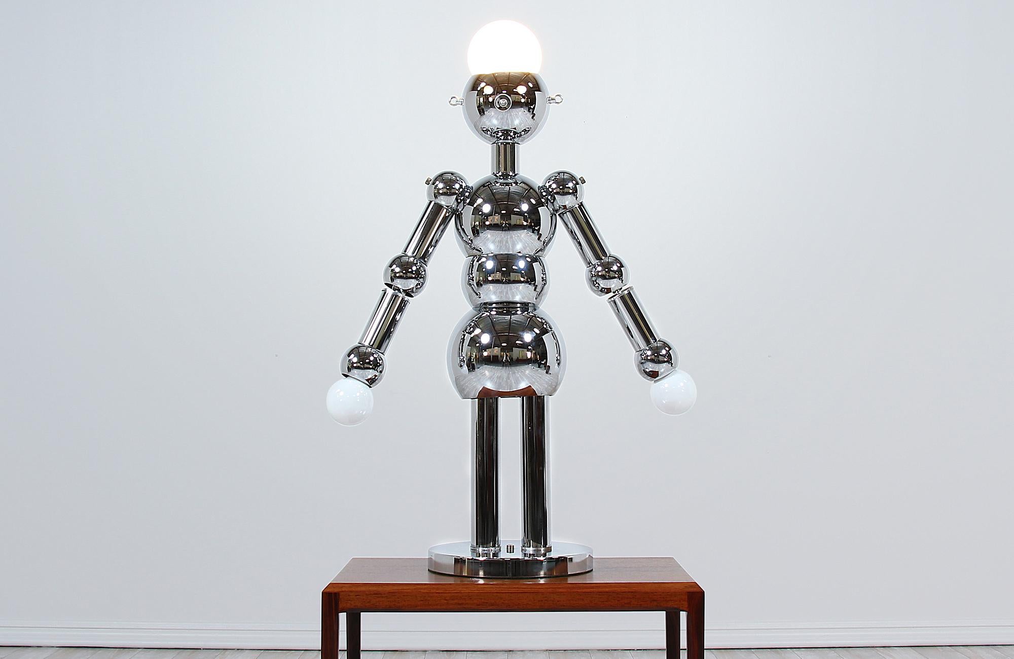 Italian Robot Sculpture Chrome Lamp by Torino In Excellent Condition In Los Angeles, CA