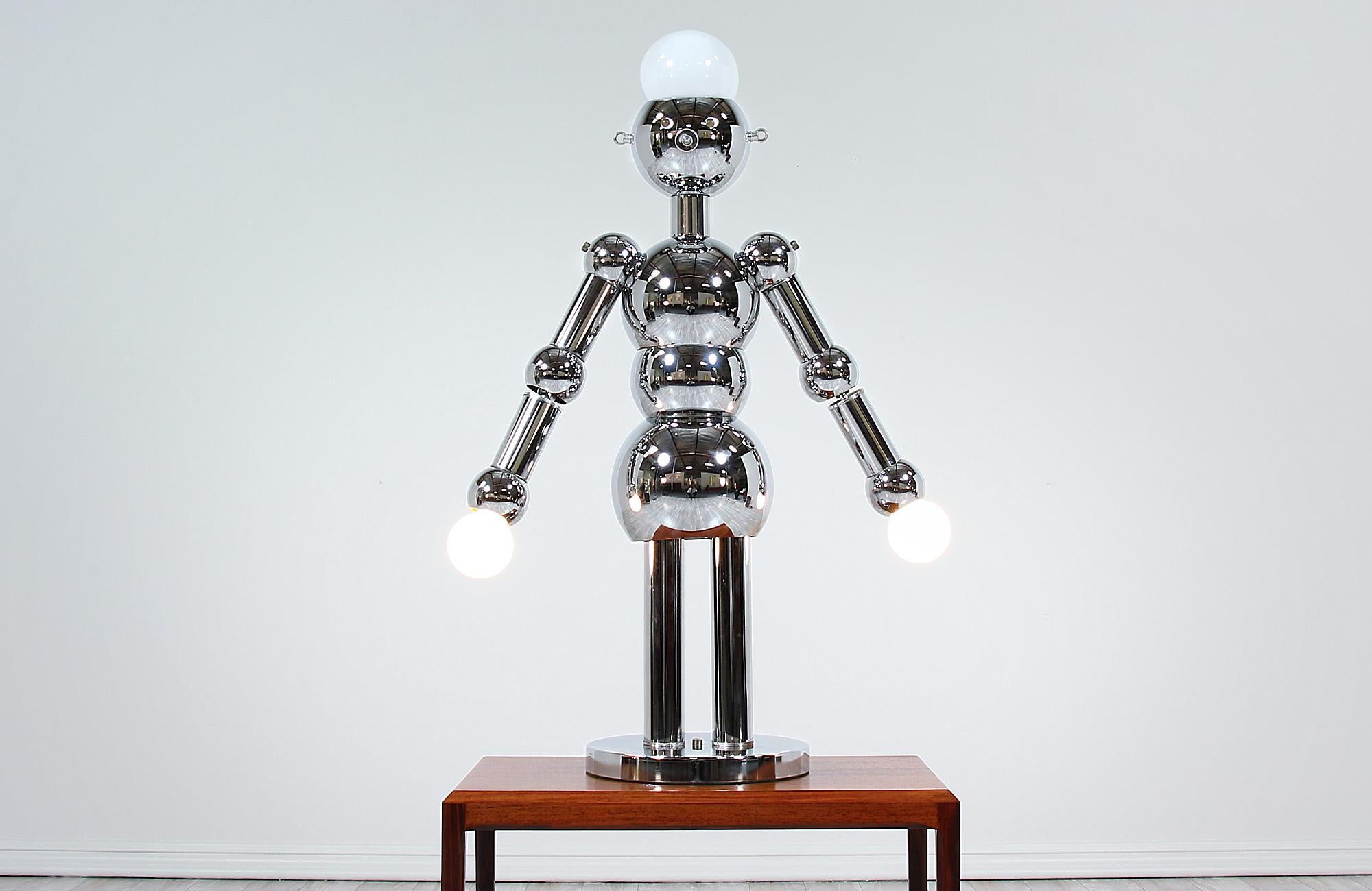 Late 20th Century Italian Robot Sculpture Chrome Lamp by Torino