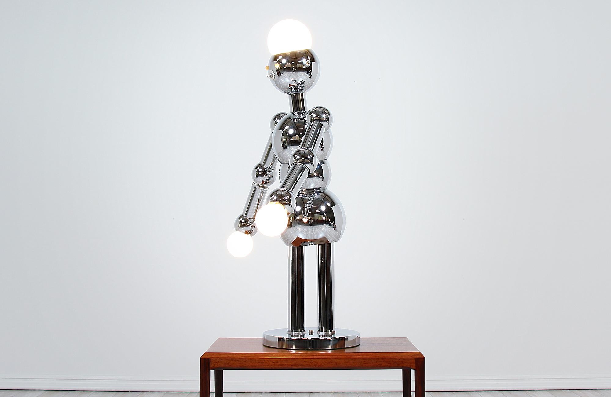 Steel Italian Robot Sculpture Chrome Lamp by Torino