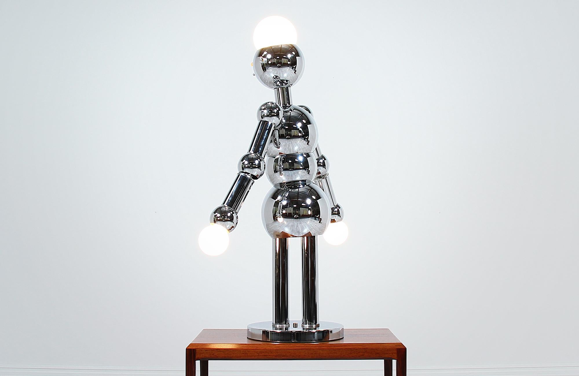 Italian Robot Sculpture Chrome Lamp by Torino 1