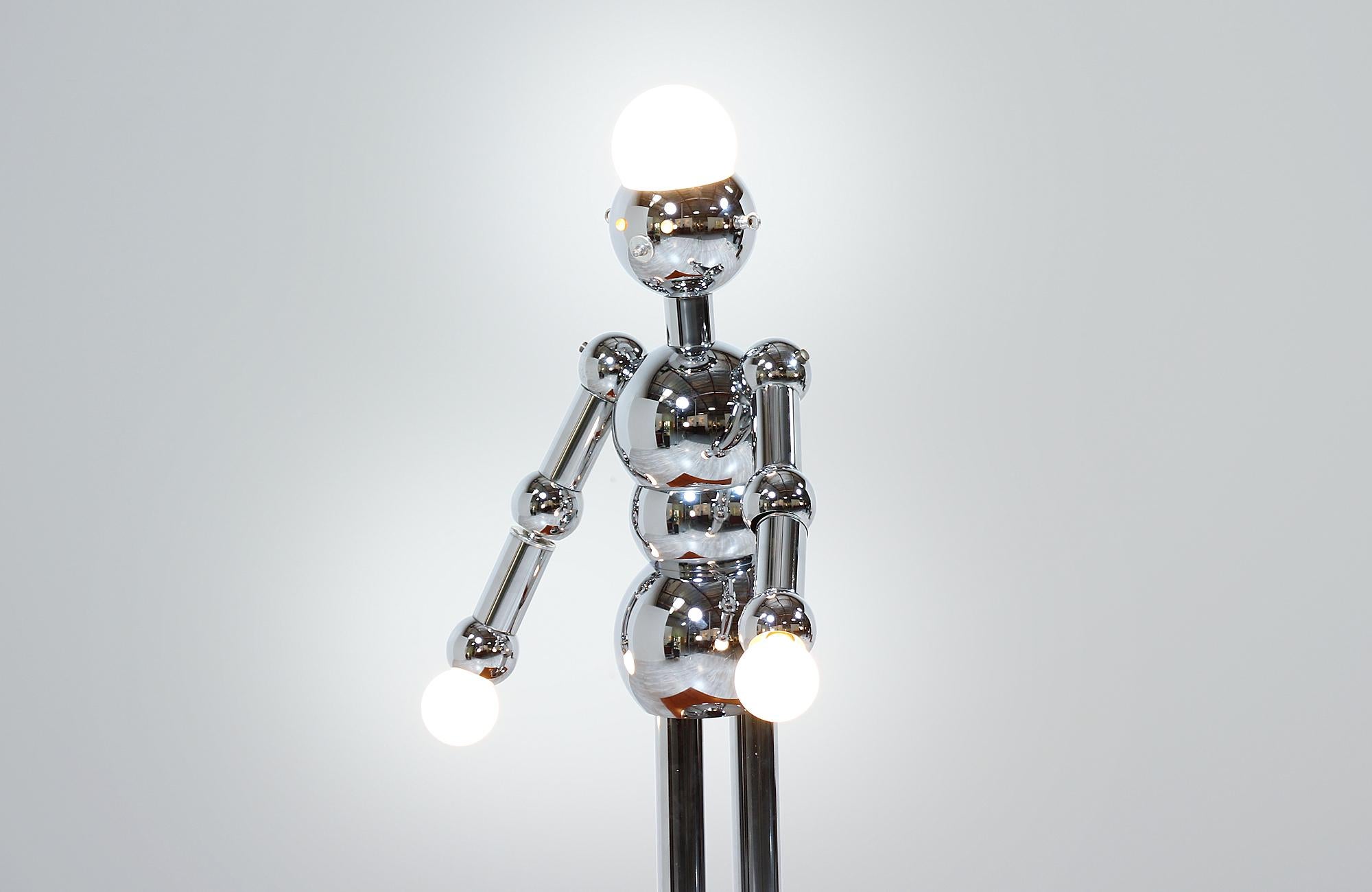 Italian Robot Sculpture Chrome Lamp by Torino 2