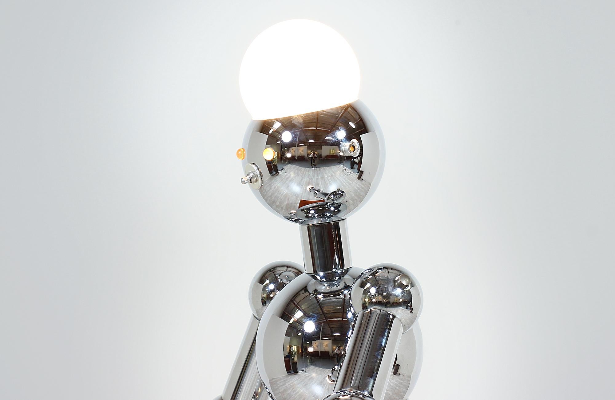 Italian Robot Sculpture Chrome Lamp by Torino 3