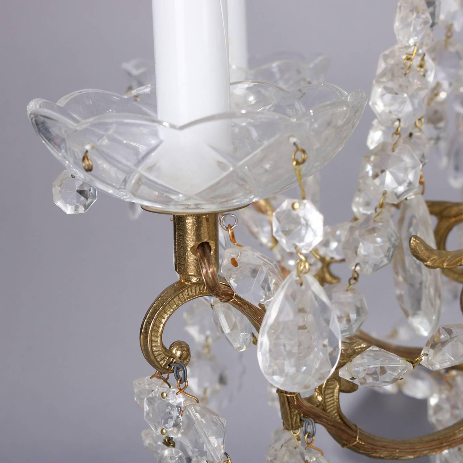 Italian Rock & Strung Bead Crystal Six-Light Branch Table Chandeliers circa 1900 In Good Condition In Big Flats, NY