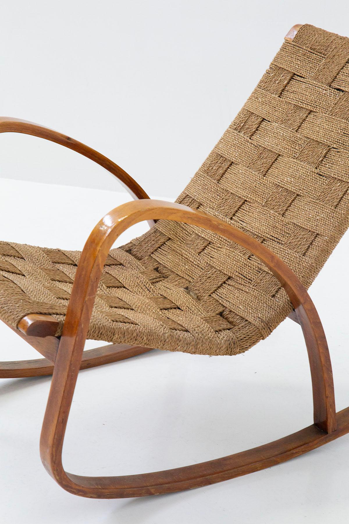 Italian Rocking Armchair from the Rationalist Period, in of Rope In Good Condition For Sale In Milano, IT