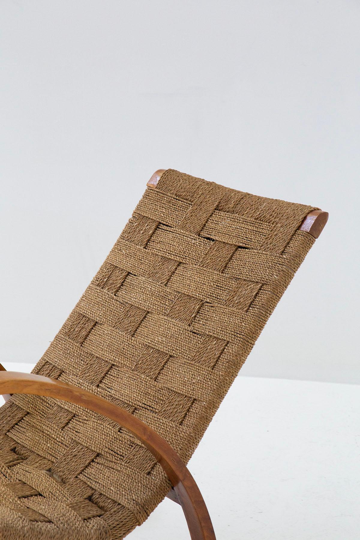 Early 20th Century Italian Rocking Armchair from the Rationalist Period, in of Rope