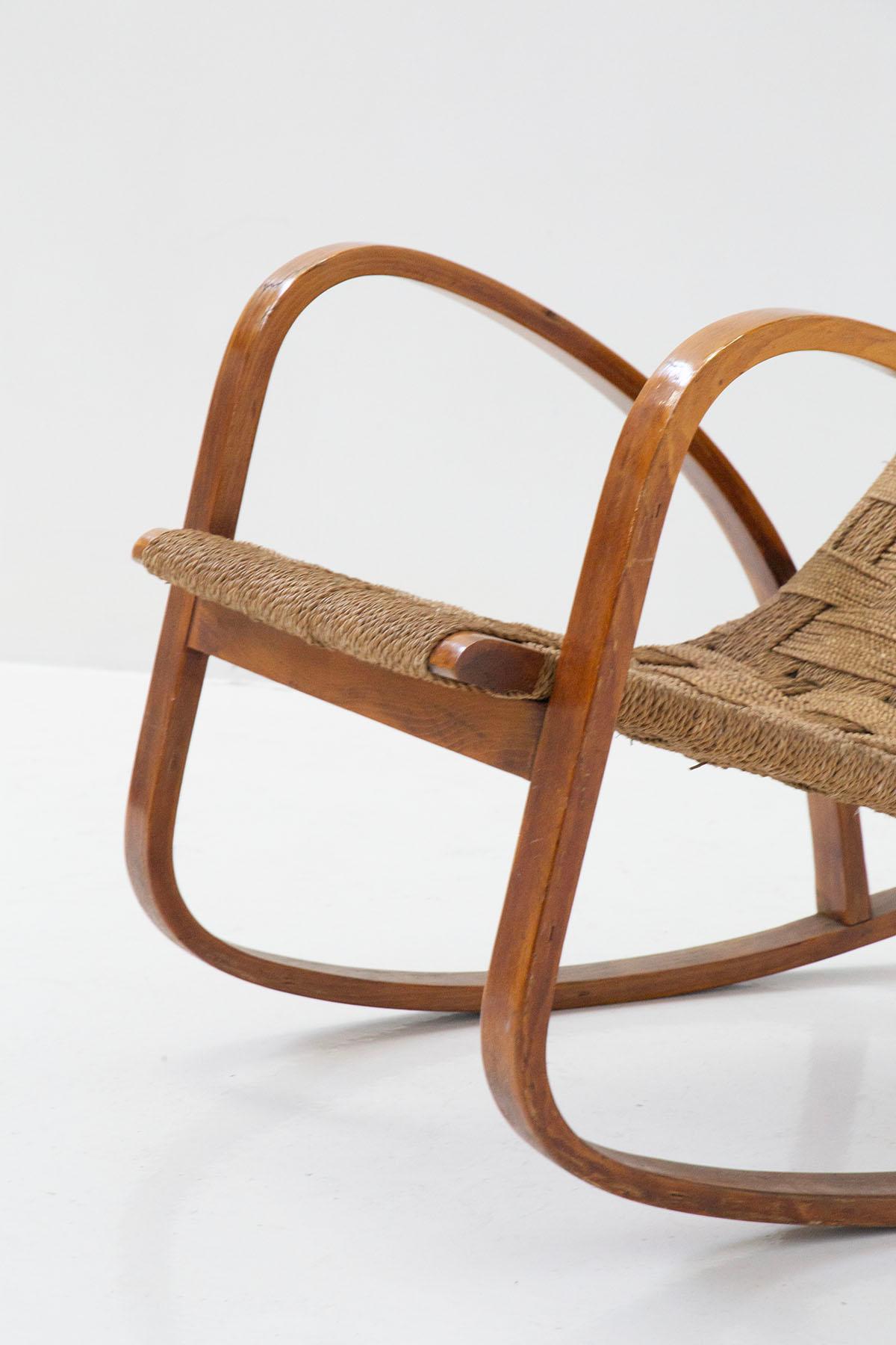 Italian Rocking Armchair from the Rationalist Period, in of Rope 1
