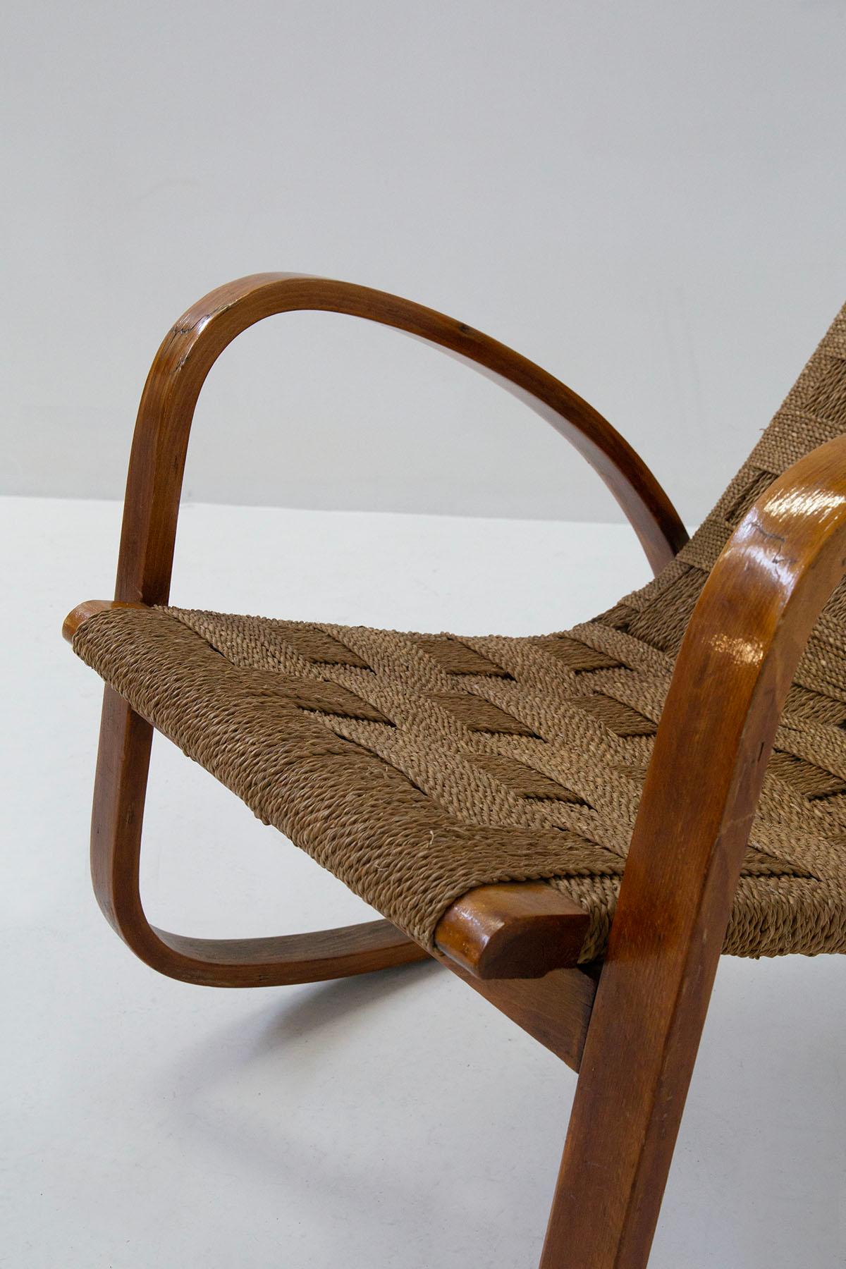 Italian Rocking Armchair from the Rationalist Period, in of Rope For Sale 2