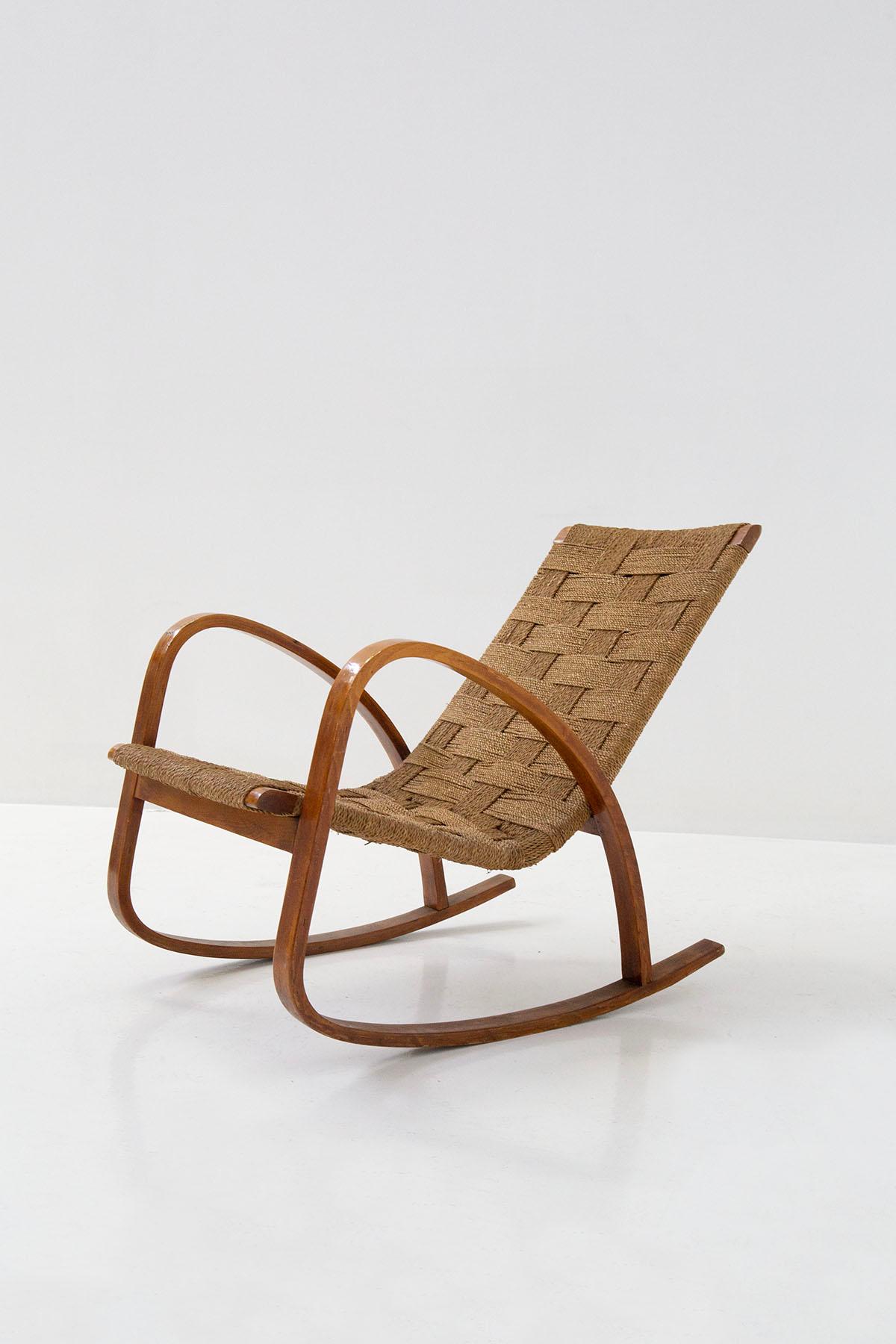 Italian Rocking Armchair from the Rationalist Period, in of Rope For Sale 3
