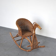 Italian Rattan Rocking Chair, Mid-Century Modern, Kids' Furniture