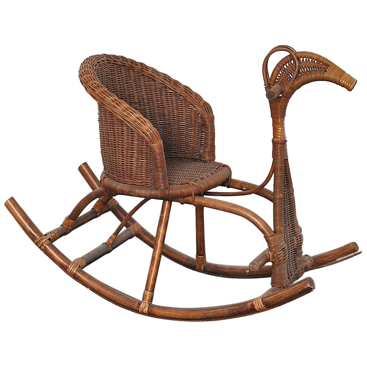 Italian Rocking Chair in Rattan