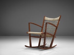 Italian Rocking Chair in Rope and Oak by Guglielmo Pecorini