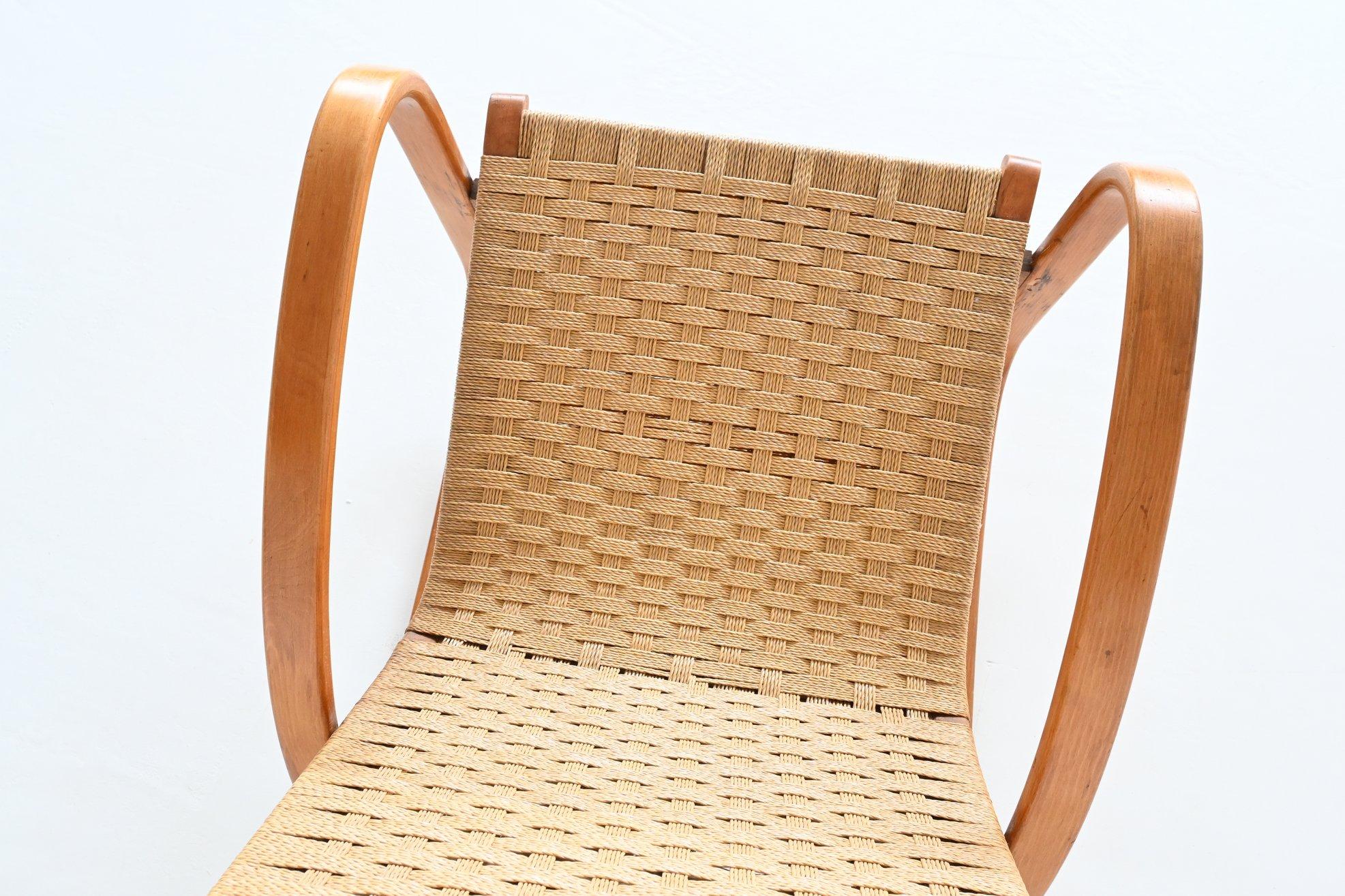 Italian Rocking Chair Paper Cord and Birch Plywood Italy 1960 8