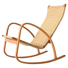 Italian Rocking Chair Paper Cord and Birch Plywood Italy 1960
