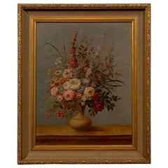 Antique Italian Rococo 1770s Framed Still-Life Painting Depicting a Bouquet of Flowers