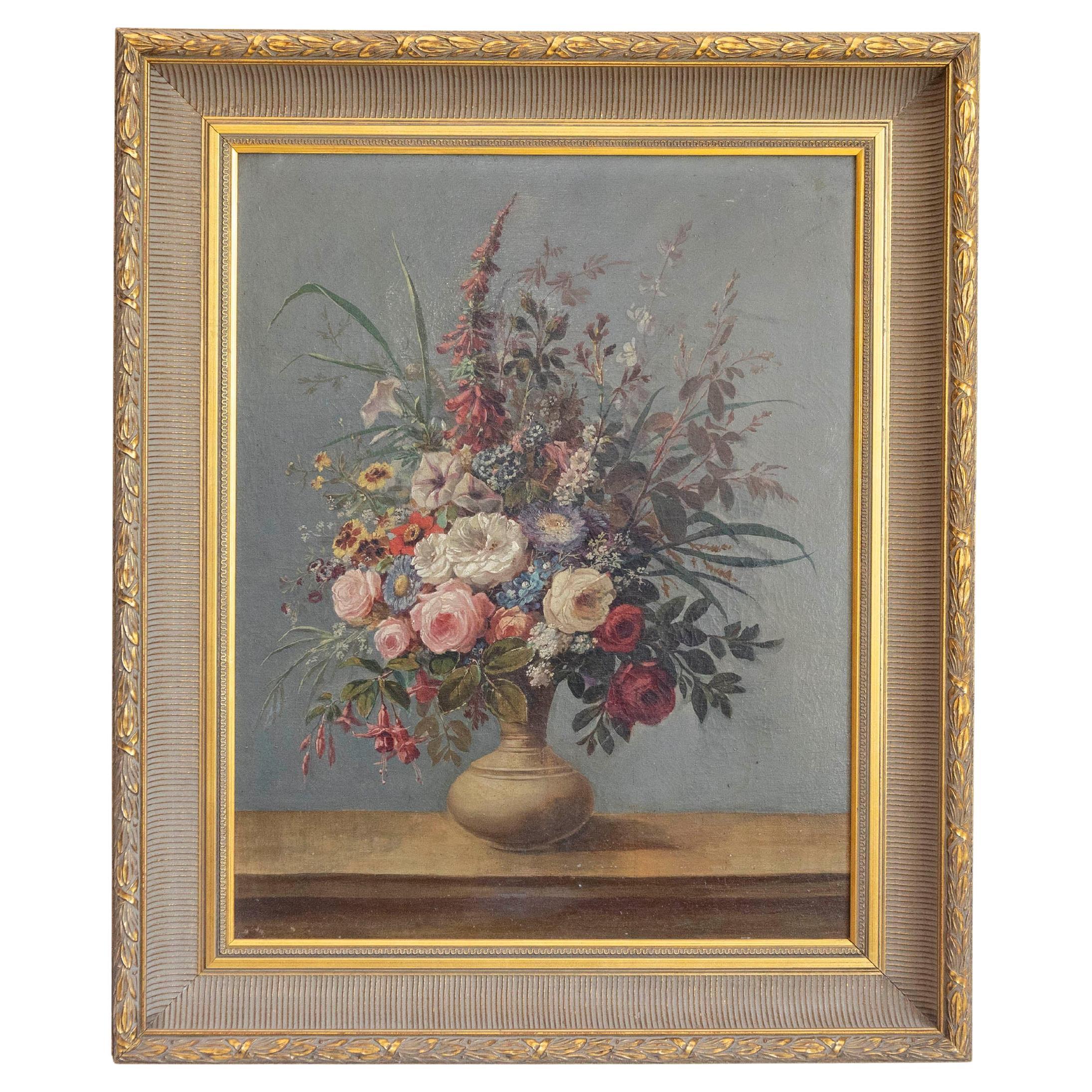 Italian Rococo 1770s Framed Still-Life Painting Depicting a Bouquet of Flowers