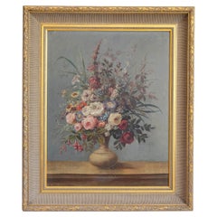 Italian Rococo 1770s Framed Still-Life Painting Depicting a Bouquet of Flowers
