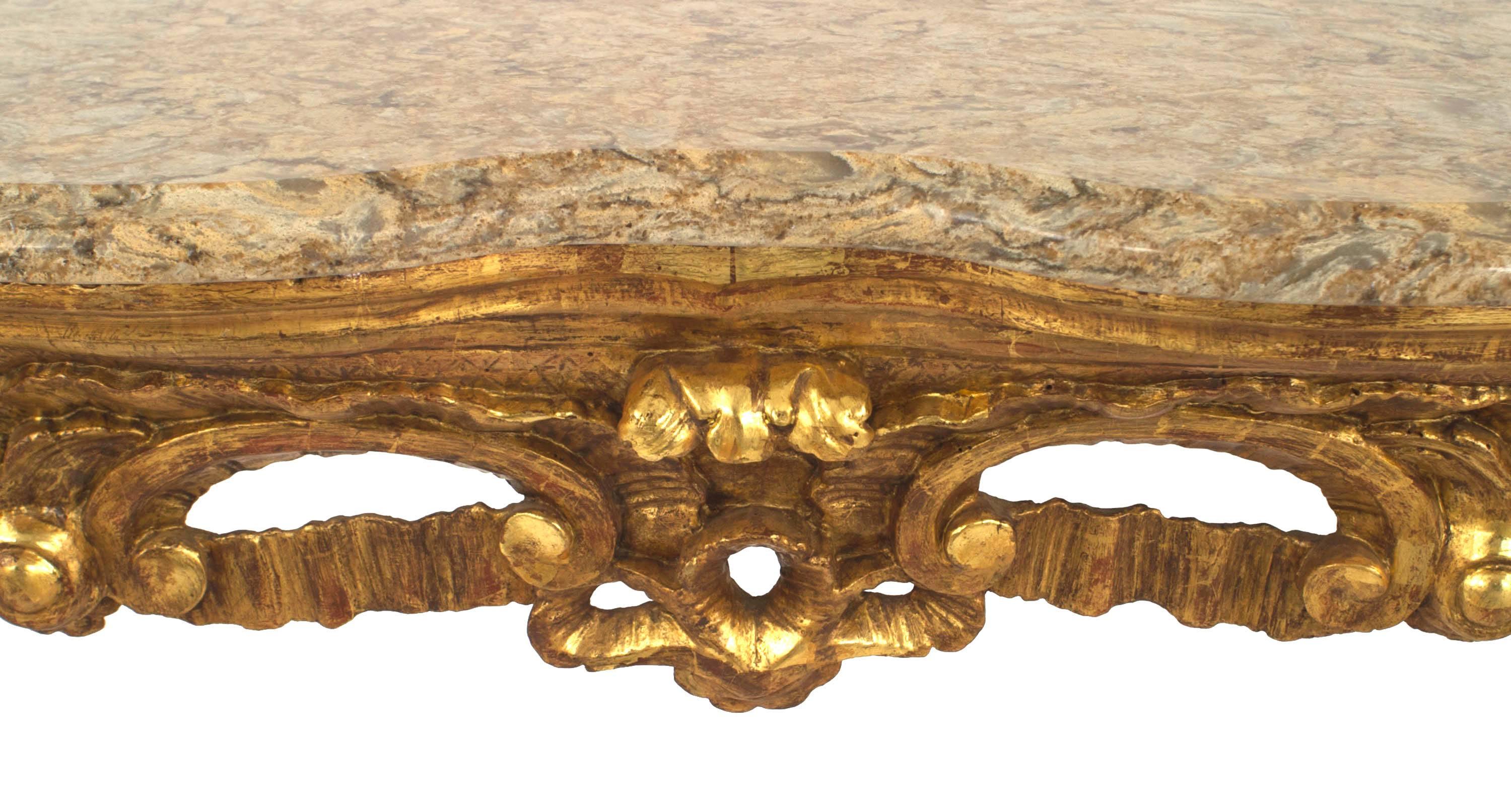 Hand-Carved Italian Rococo Gilt Serpentine Console Table For Sale