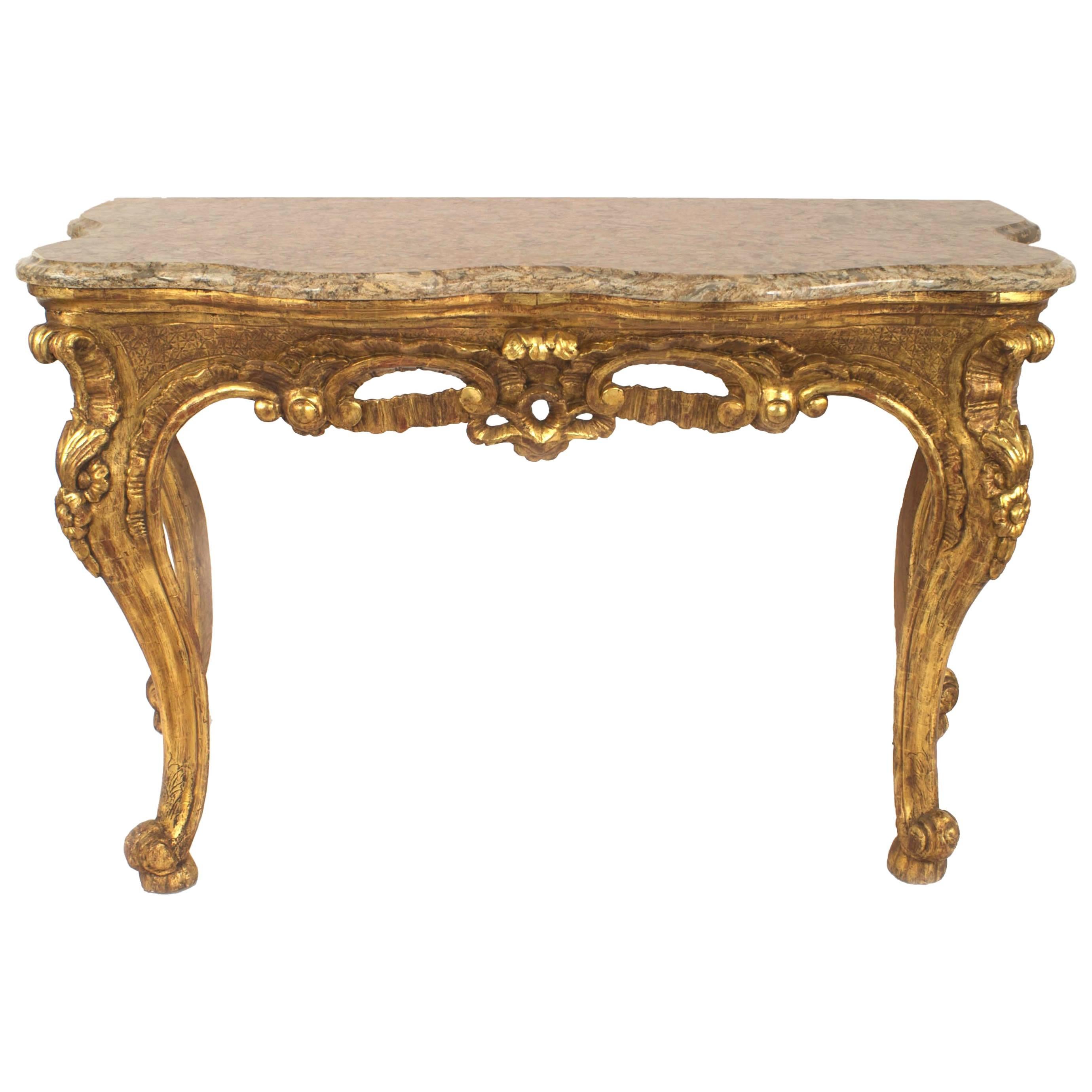 Italian Rococo Gilt Serpentine Console Table For Sale