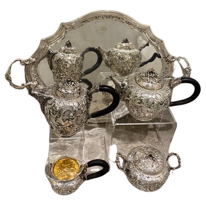 Italian Rococo 800-Silver Four Piece Tea Coffee Service & Tray  For Sale 2