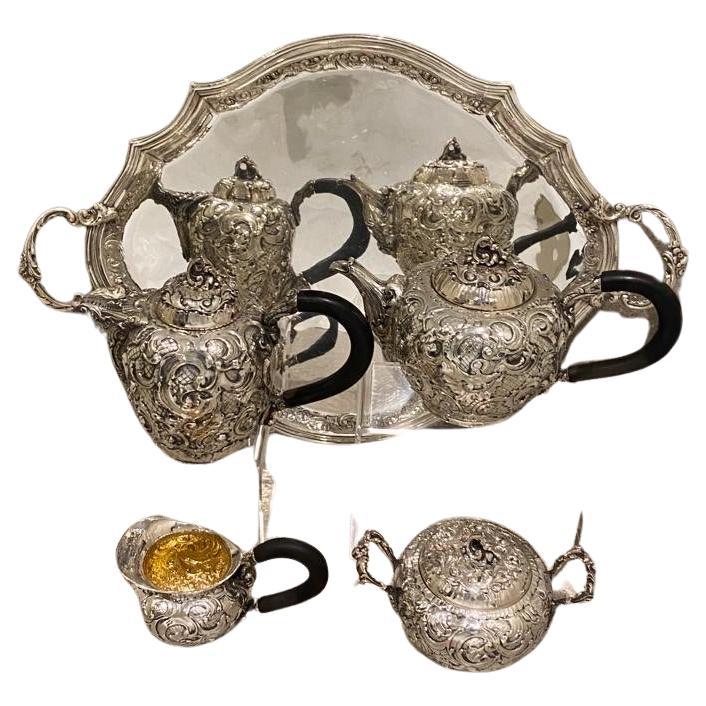 Italian Rococo 800-Silver Four Piece Tea Coffee Service & Tray  For Sale 3