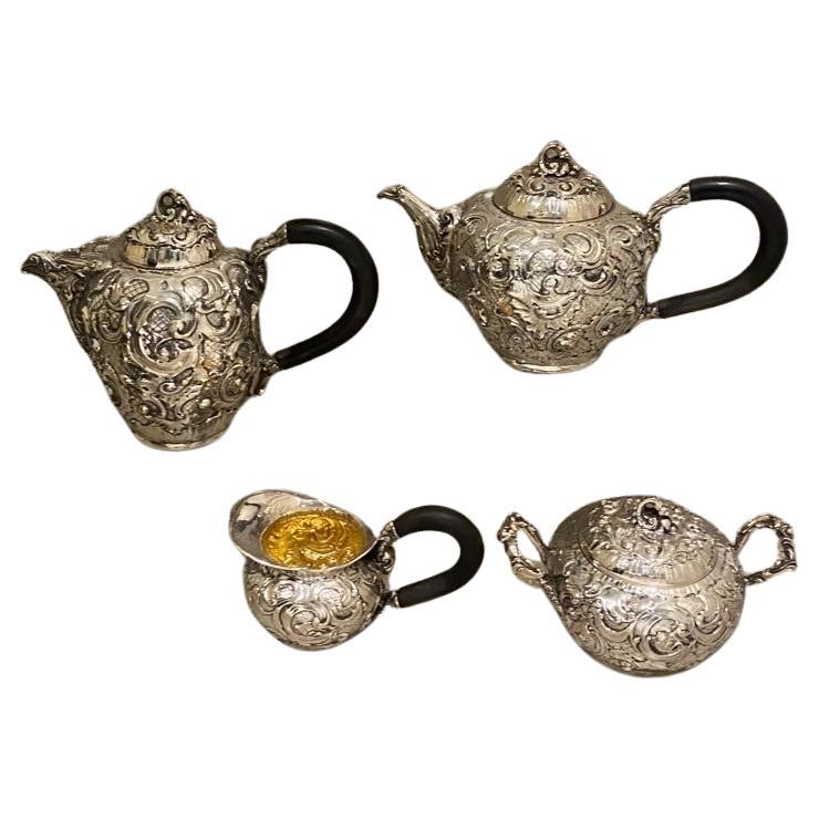 Italian Rococo 800-Silver Four Piece Tea Coffee Service & Tray  For Sale 4
