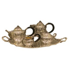 Antique Italian Rococo 800-Silver Four Piece Tea Coffee Service & Tray 