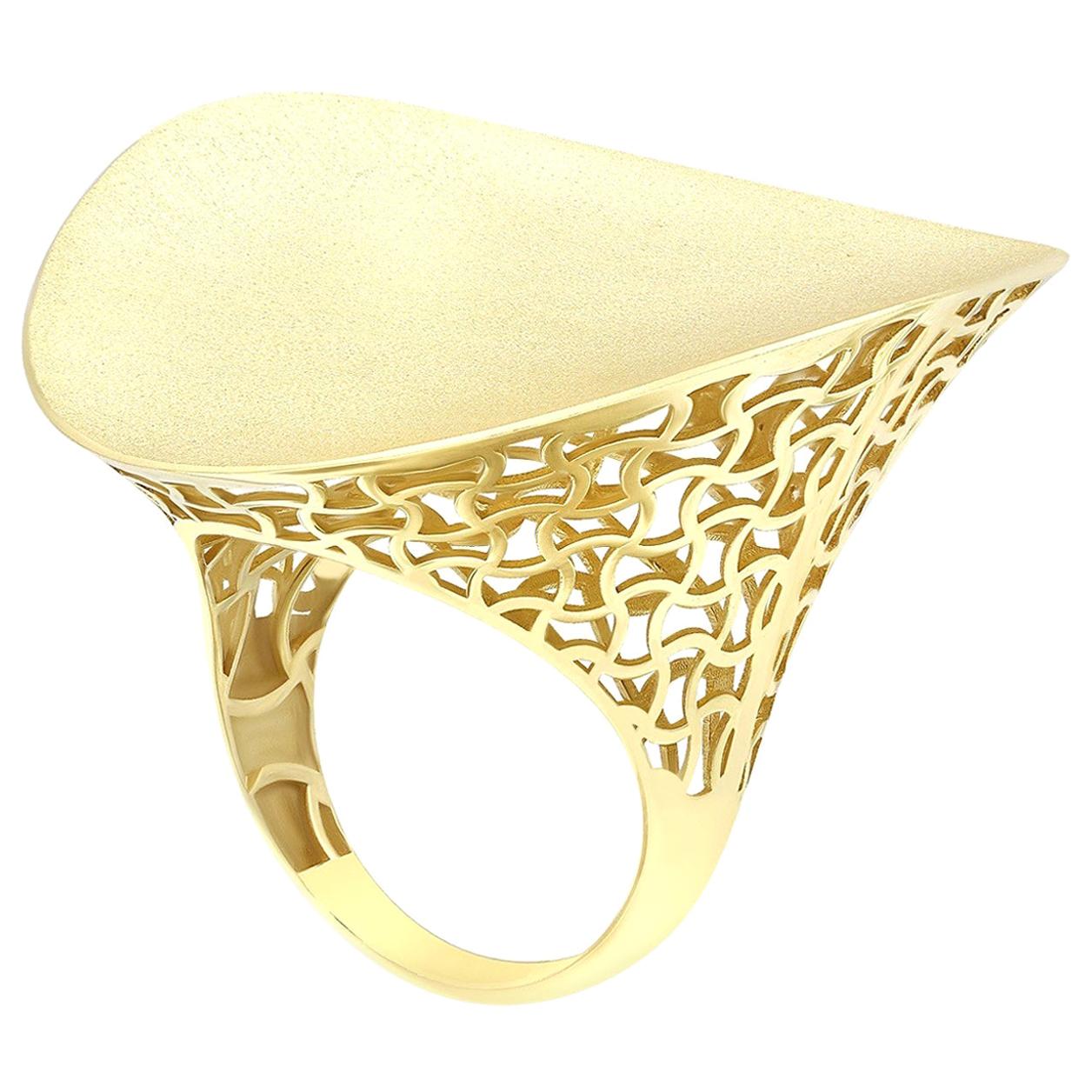 Italian Rococo Baroque Style Fashion Yellow Gold 14 Karat Ring