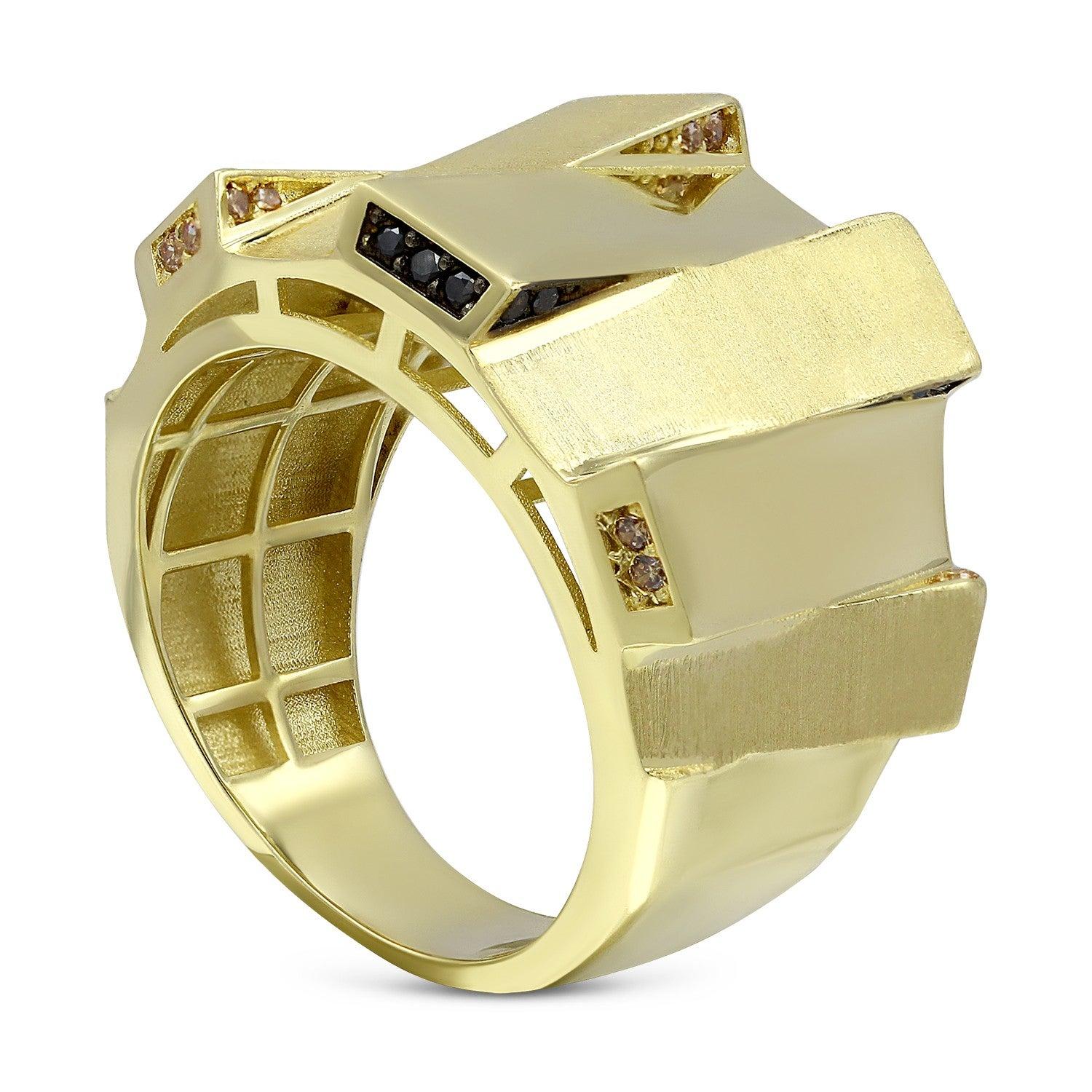 For Sale:  Italian Rococo Baroque Style Yellow Gold 14 Karat Statement Ring Original Shape' 2