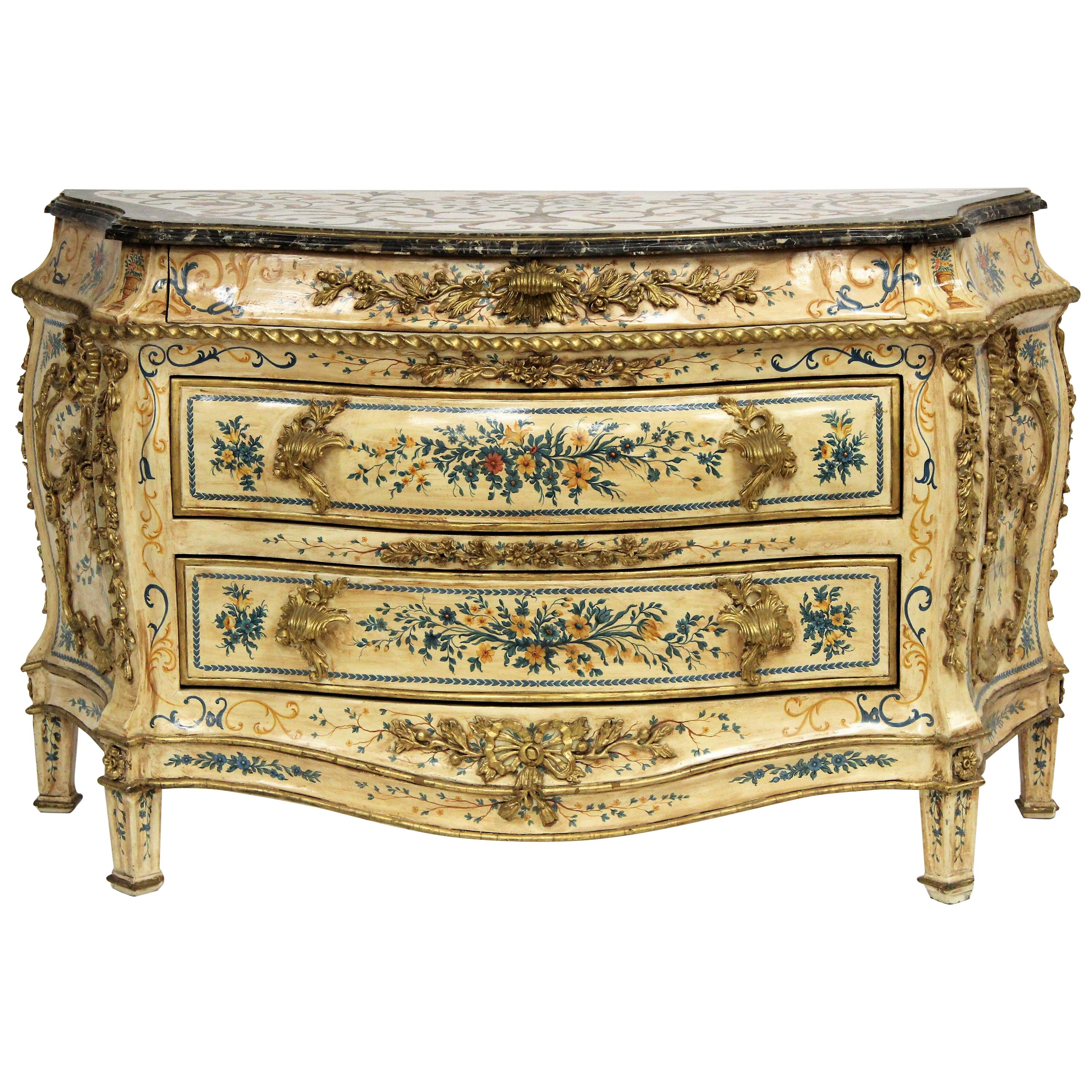 Italian Rococo Bombe Chest with Marble Top 19th-20th Century at 1stDibs