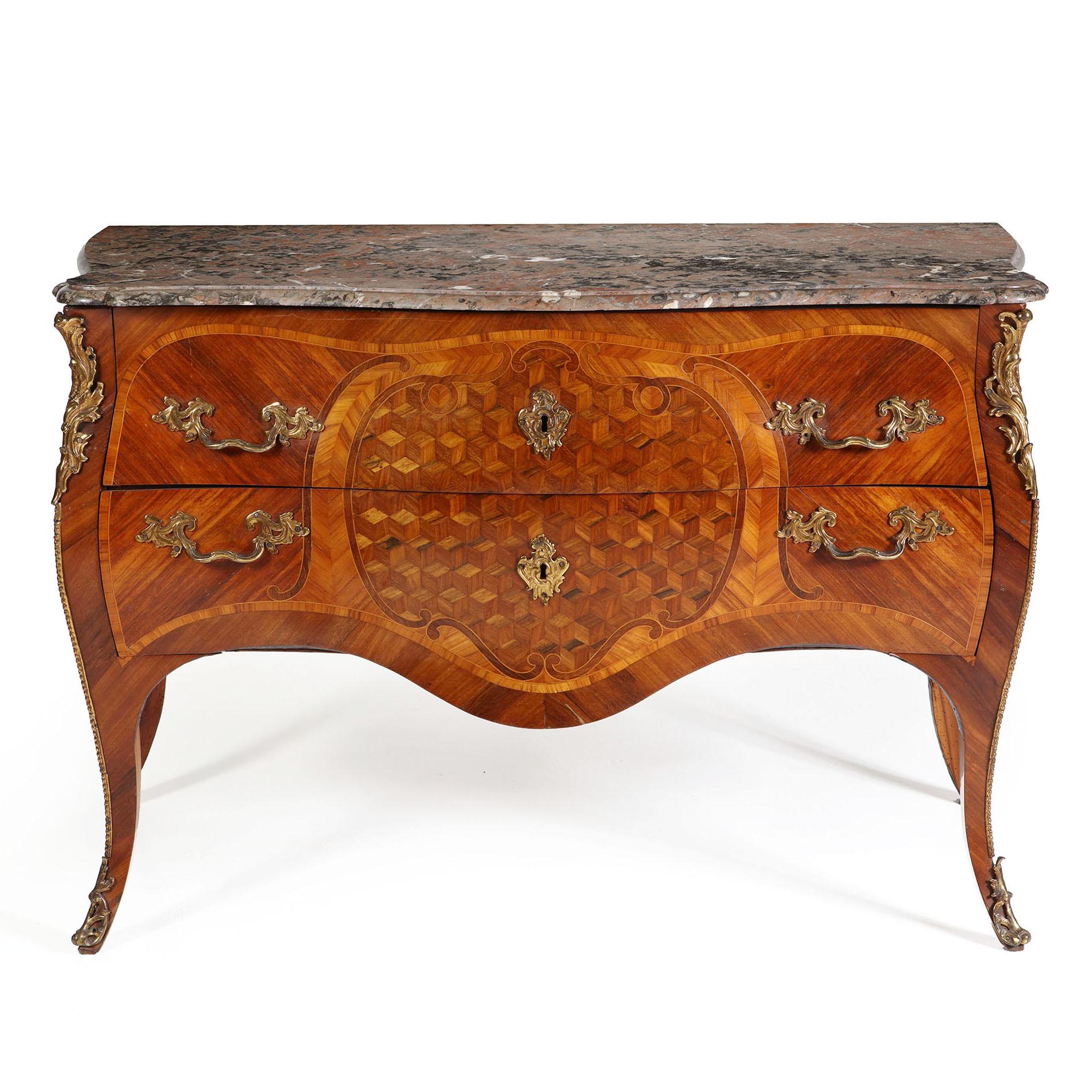 Dutch Rococo Bombe Parquetry Commode, 18th Century In Good Condition For Sale In London, by appointment only