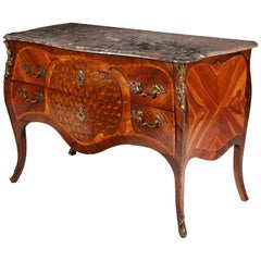 Antique Dutch Rococo Bombe Parquetry Commode, 18th Century