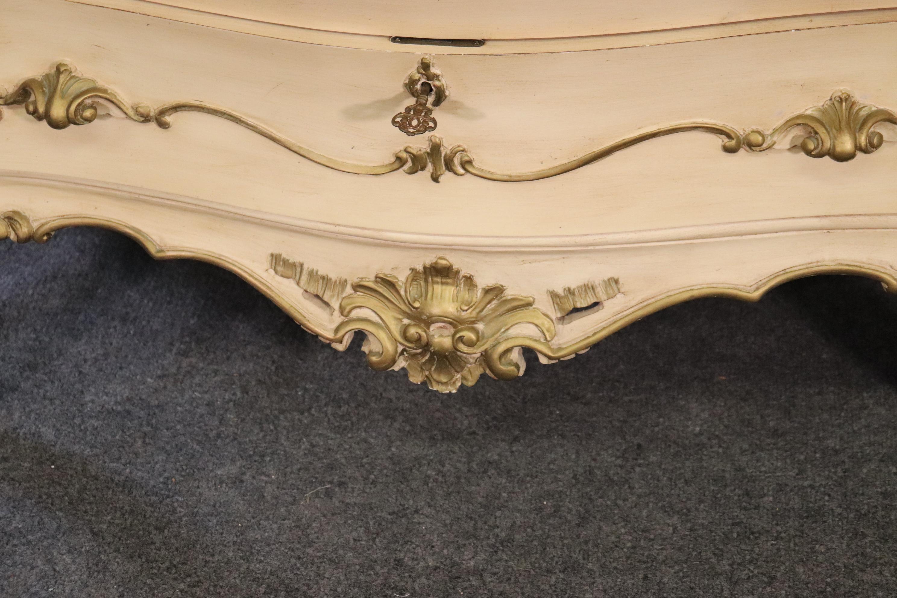 Italian Rococo Bombe White and Gold Painted Triple Dresser circa 1950 4