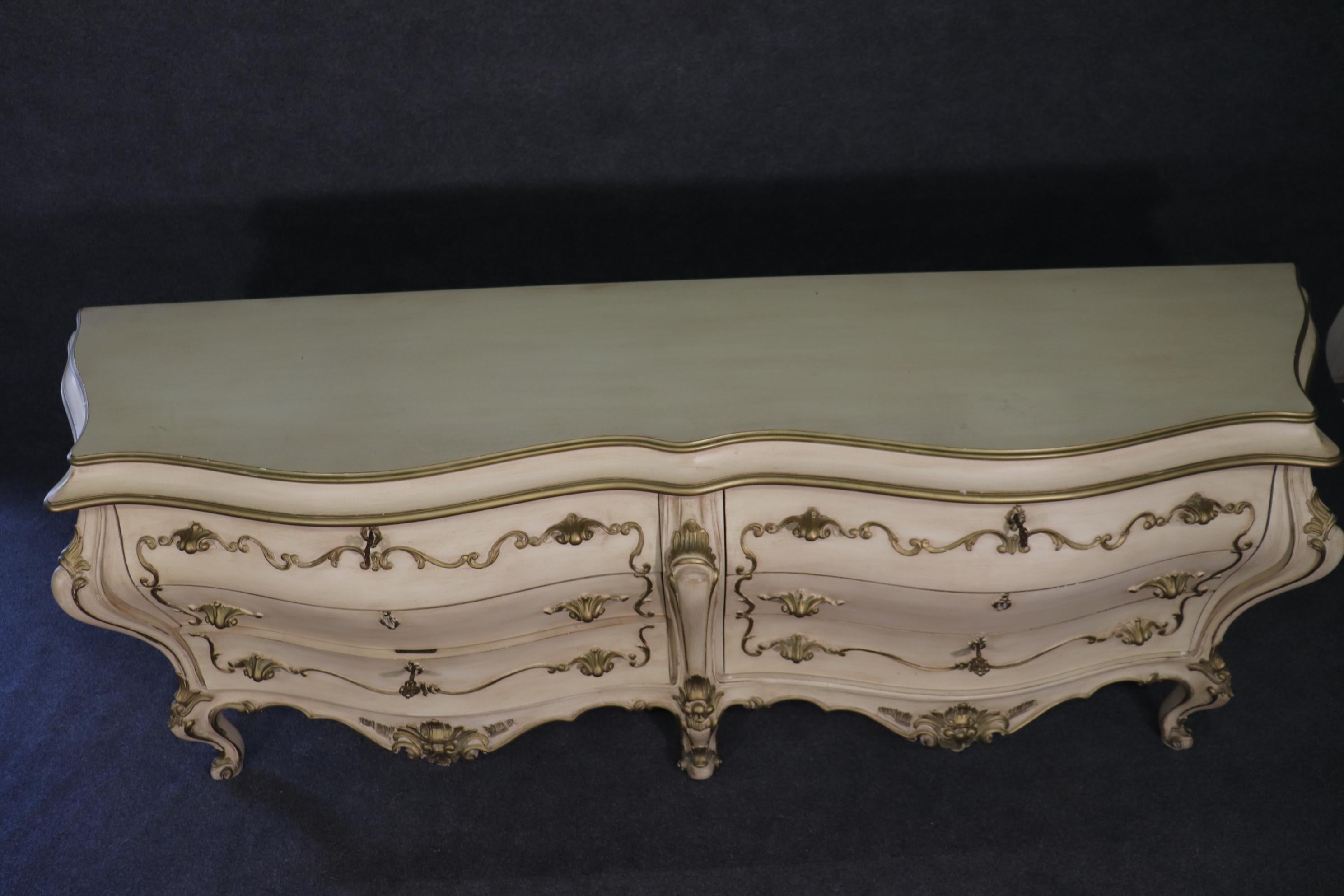 Italian Rococo Bombe White and Gold Painted Triple Dresser circa 1950 5