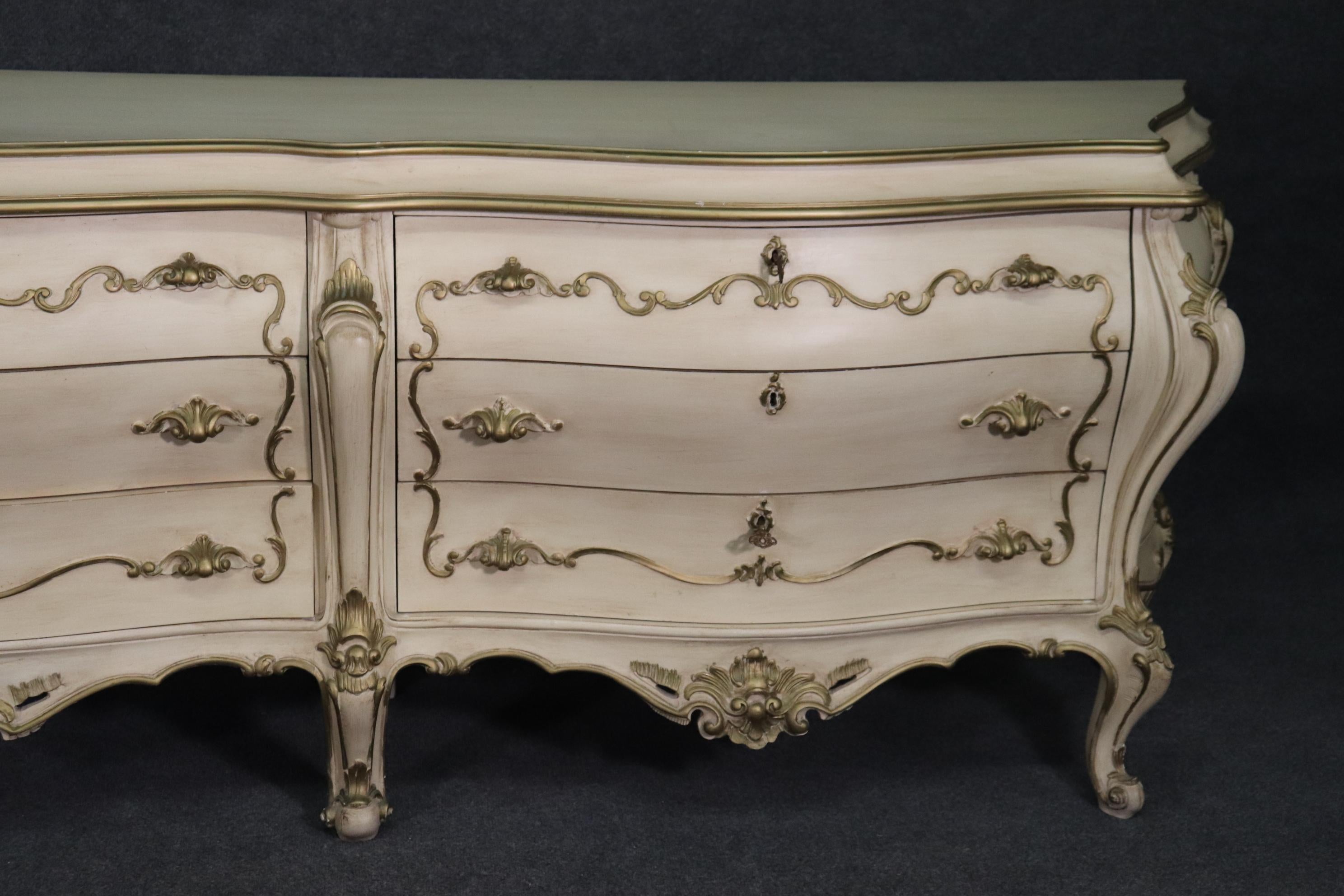 Rococo Revival Italian Rococo Bombe White and Gold Painted Triple Dresser circa 1950