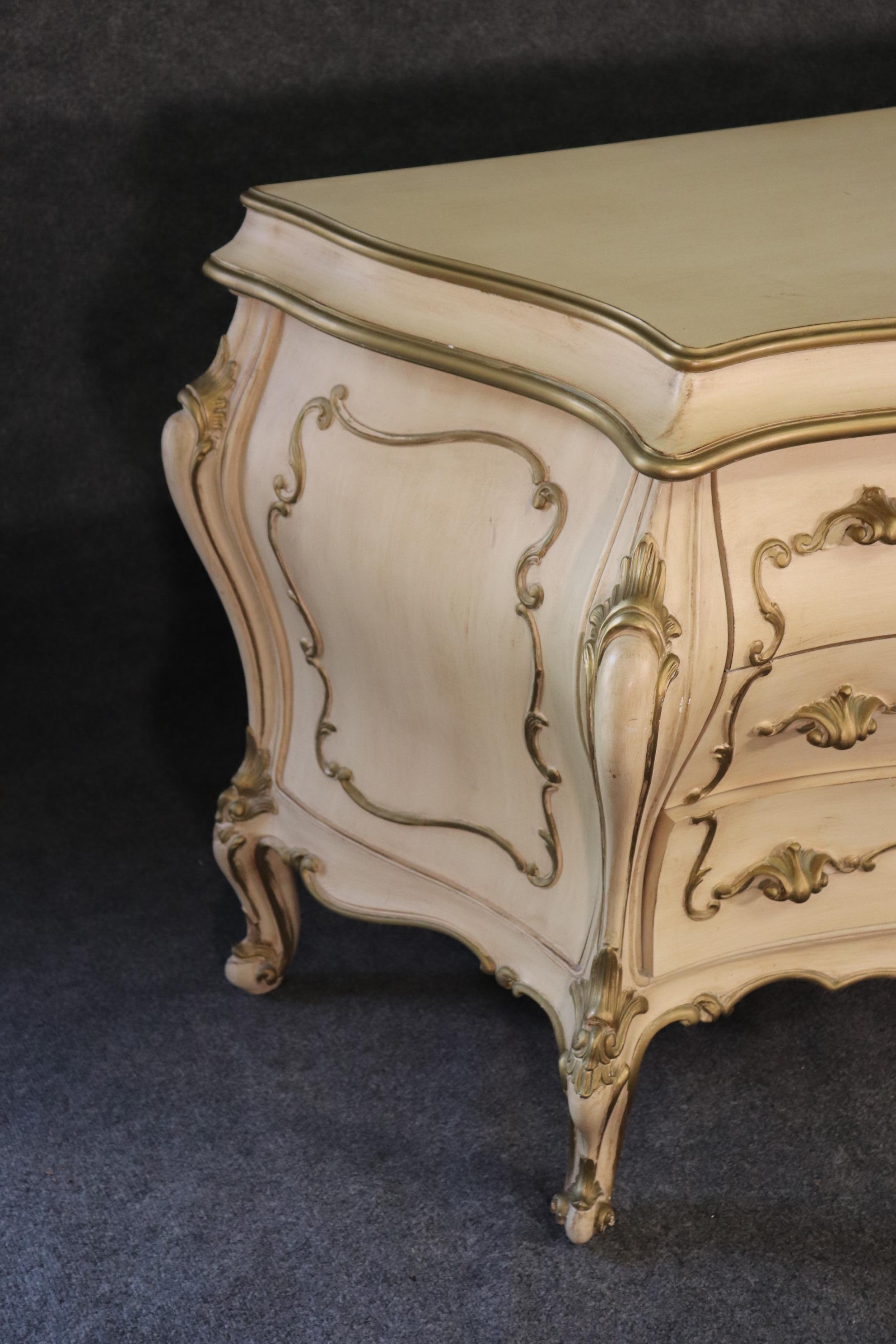 Mid-20th Century Italian Rococo Bombe White and Gold Painted Triple Dresser circa 1950