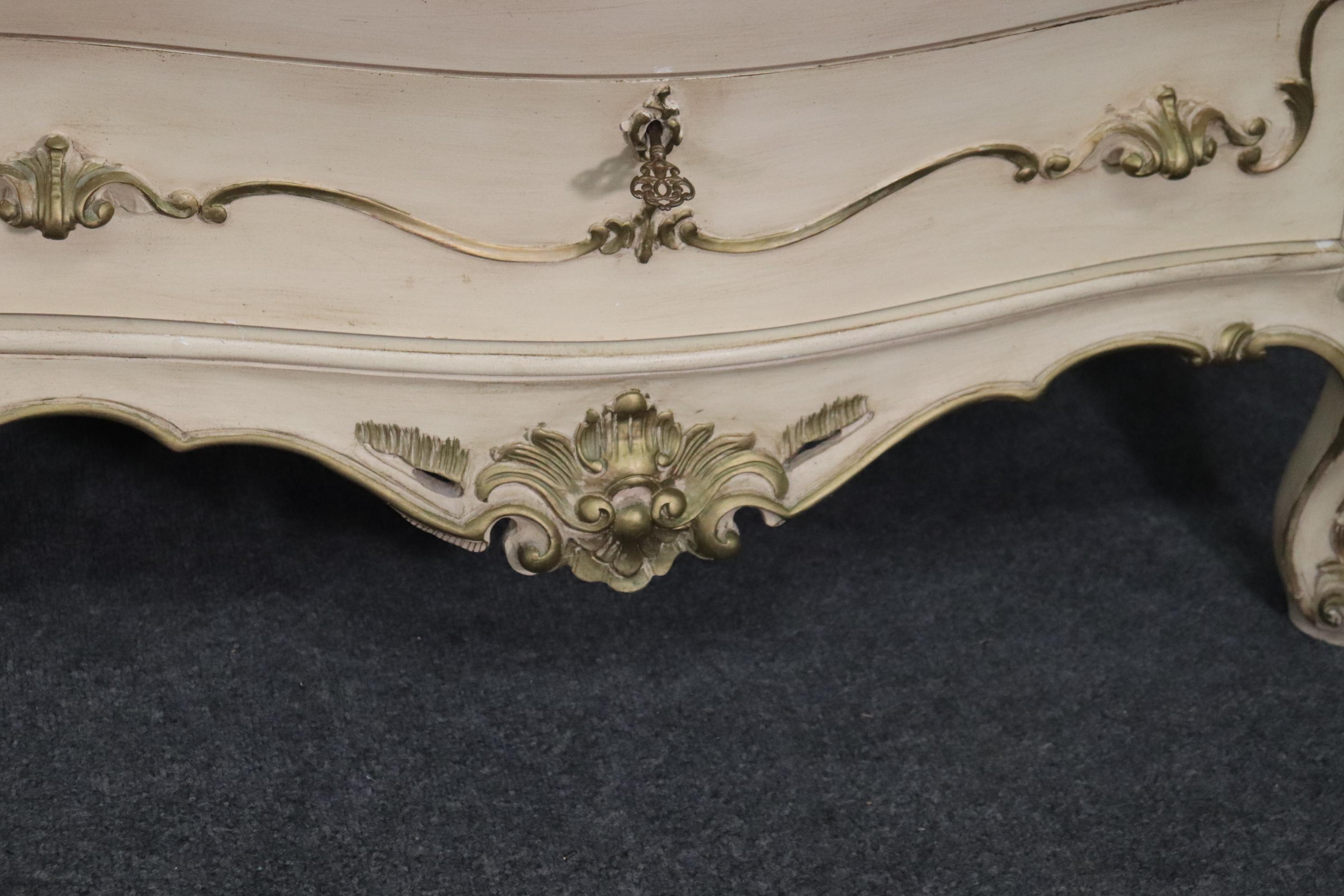 Italian Rococo Bombe White and Gold Painted Triple Dresser circa 1950 3
