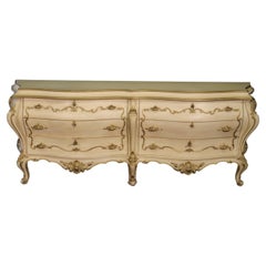 Italian Rococo Bombe White and Gold Painted Triple Dresser circa 1950