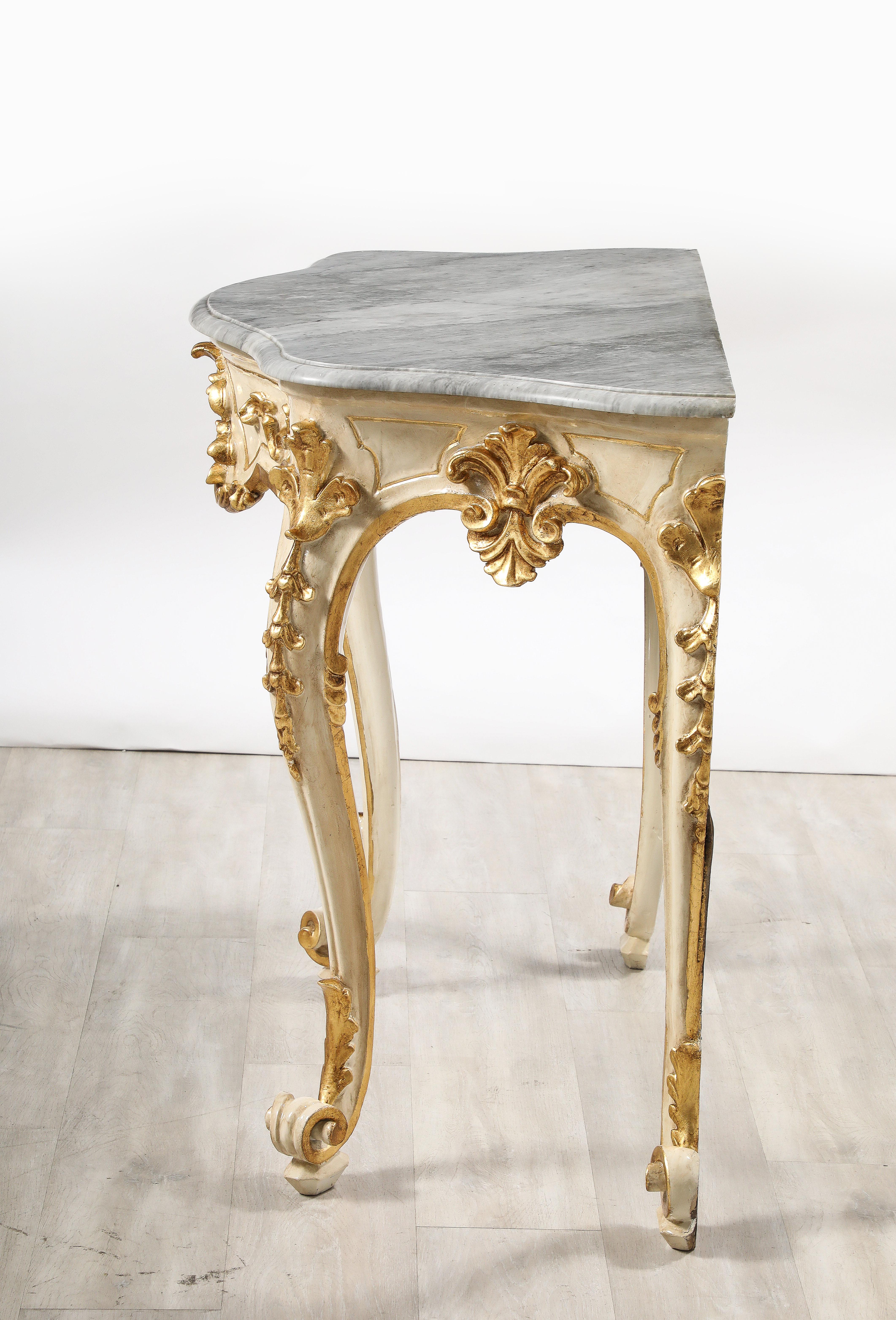 Italian Rococo Carved and Gilded Console with Marble Top, circa 1750 For Sale 5