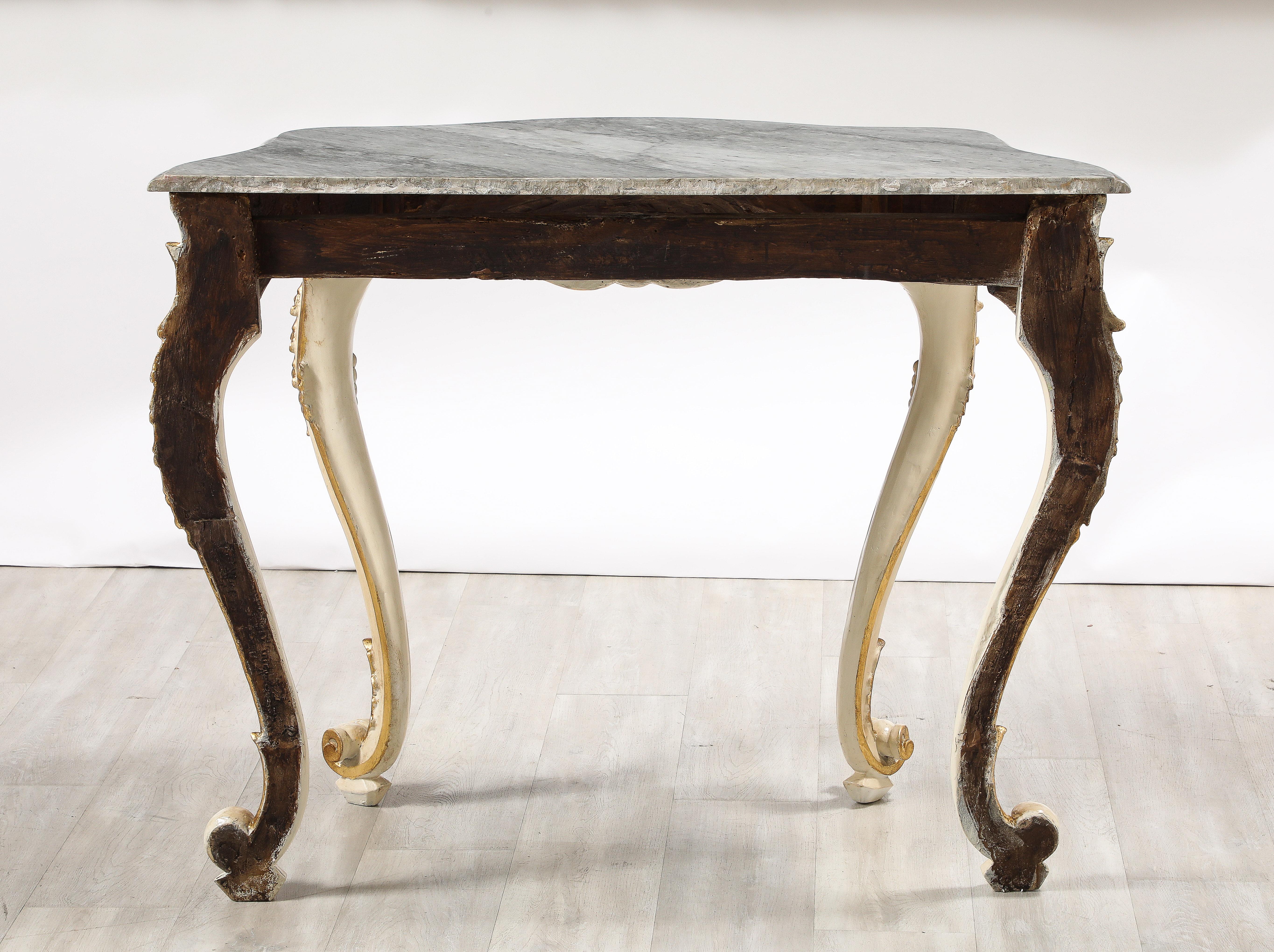 Italian Rococo Carved and Gilded Console with Marble Top, circa 1750 For Sale 6