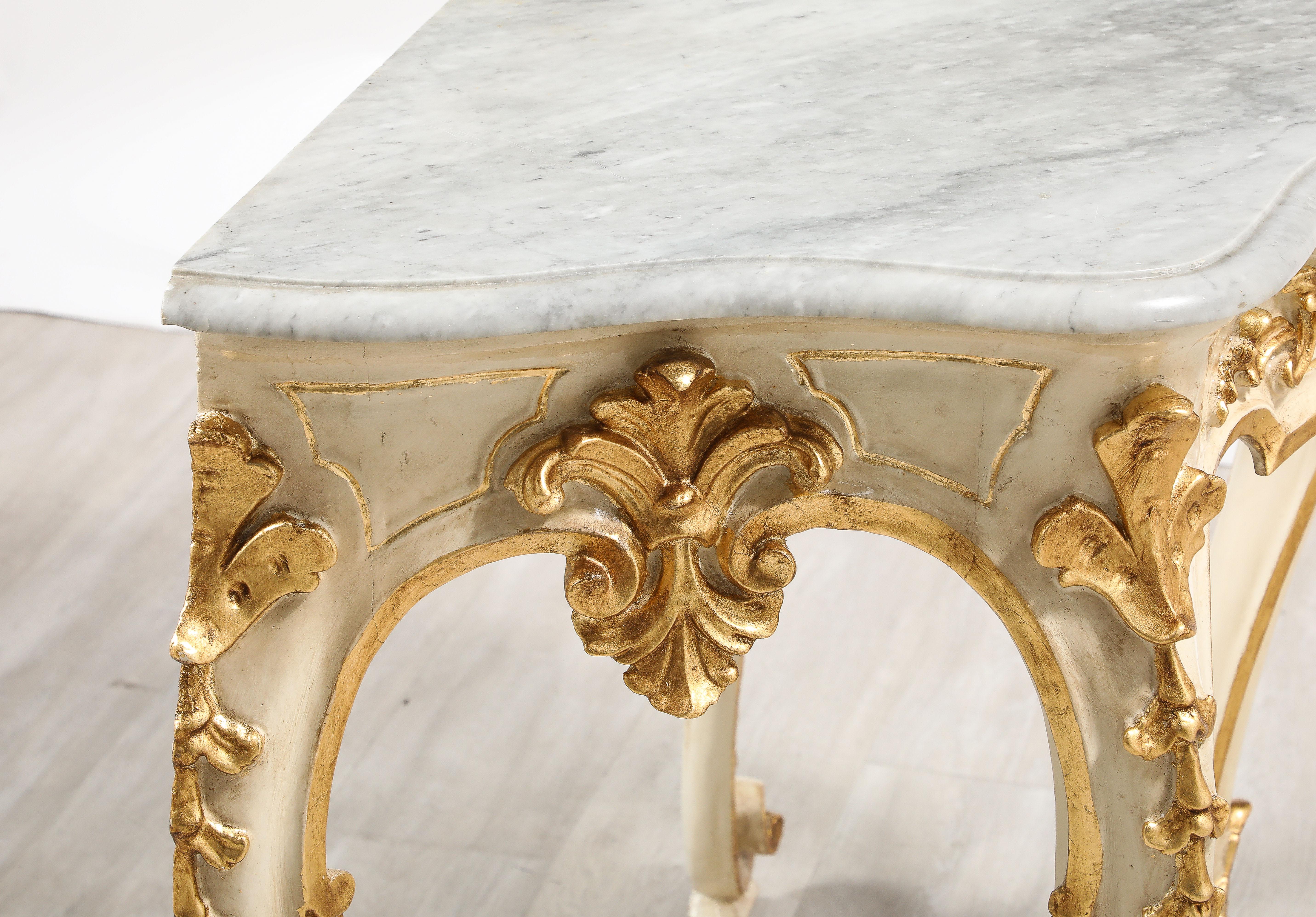 Italian Rococo Carved and Gilded Console with Marble Top, circa 1750 For Sale 8