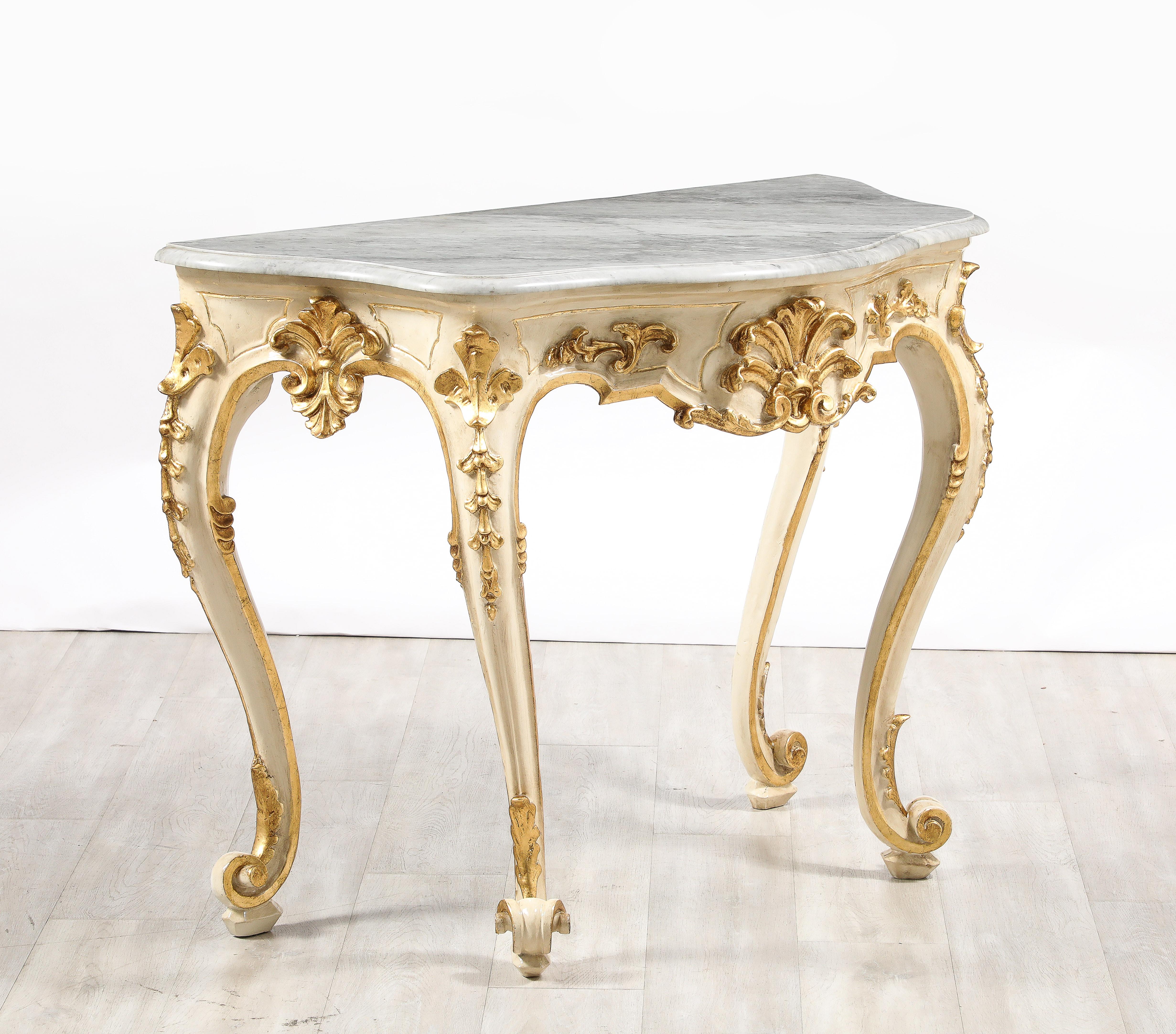 Italian Rococo Carved and Gilded Console with Marble Top, circa 1750 For Sale 9