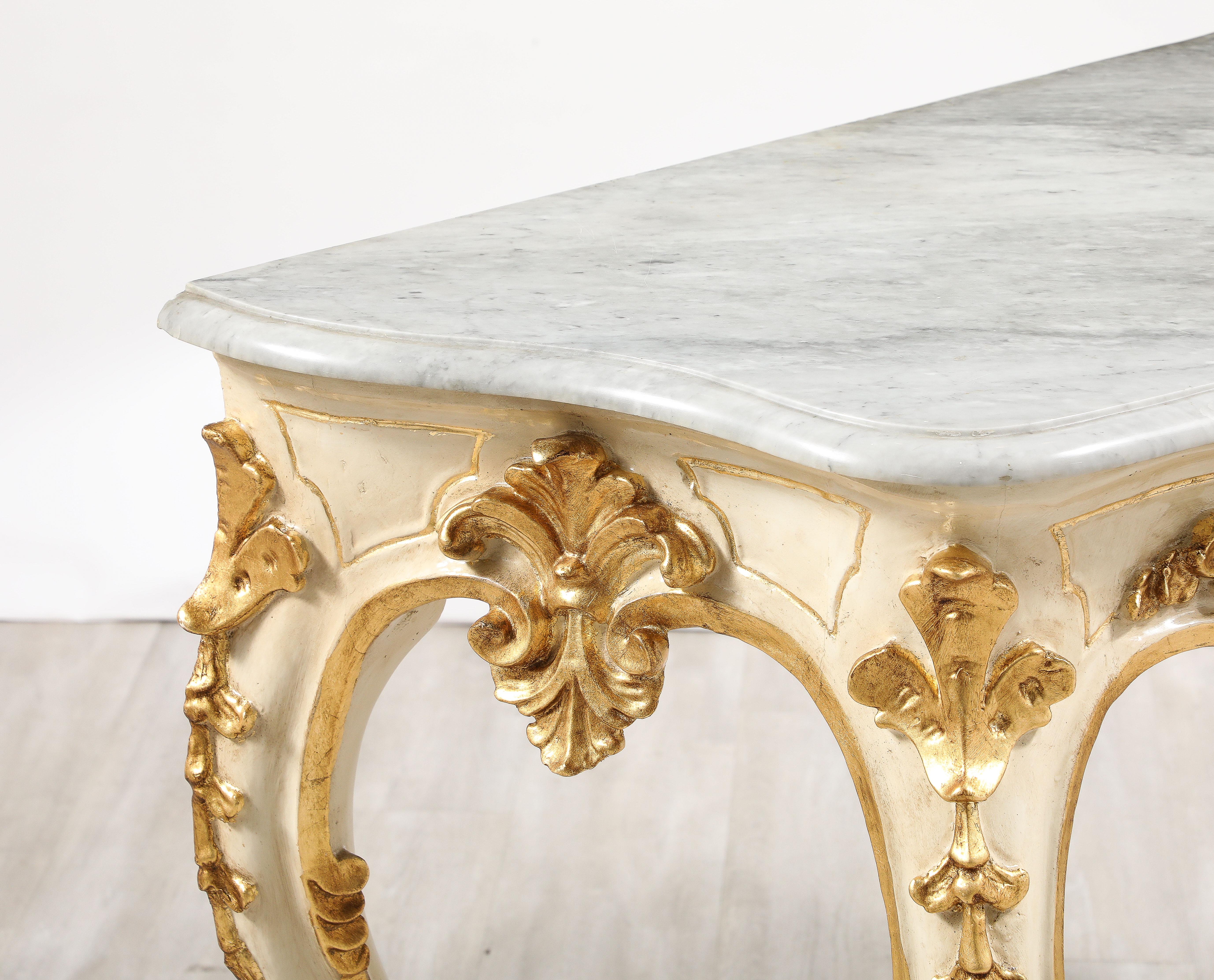Italian Rococo Carved and Gilded Console with Marble Top, circa 1750 For Sale 11