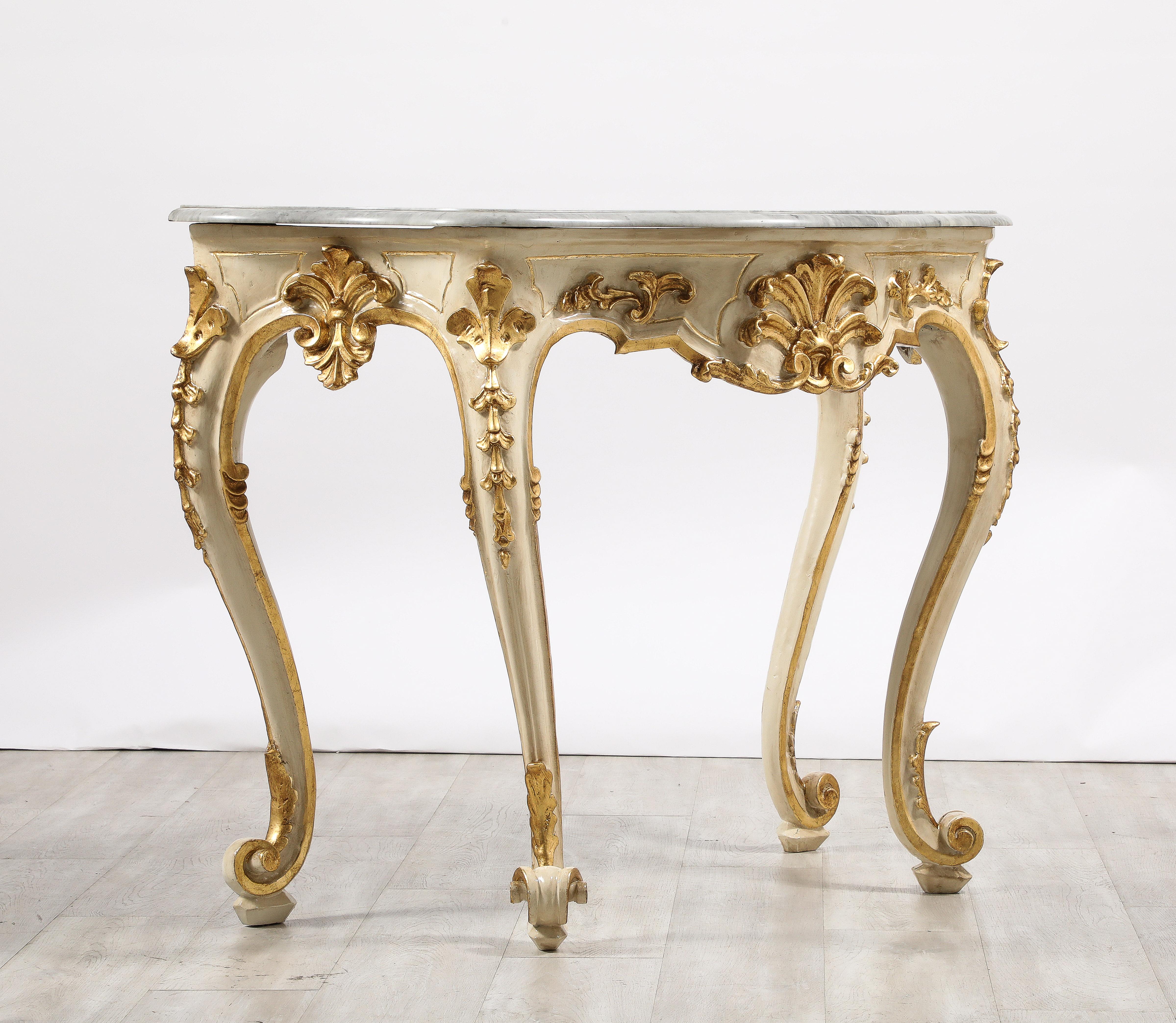 Italian Rococo Carved and Gilded Console with Marble Top, circa 1750 For Sale 12